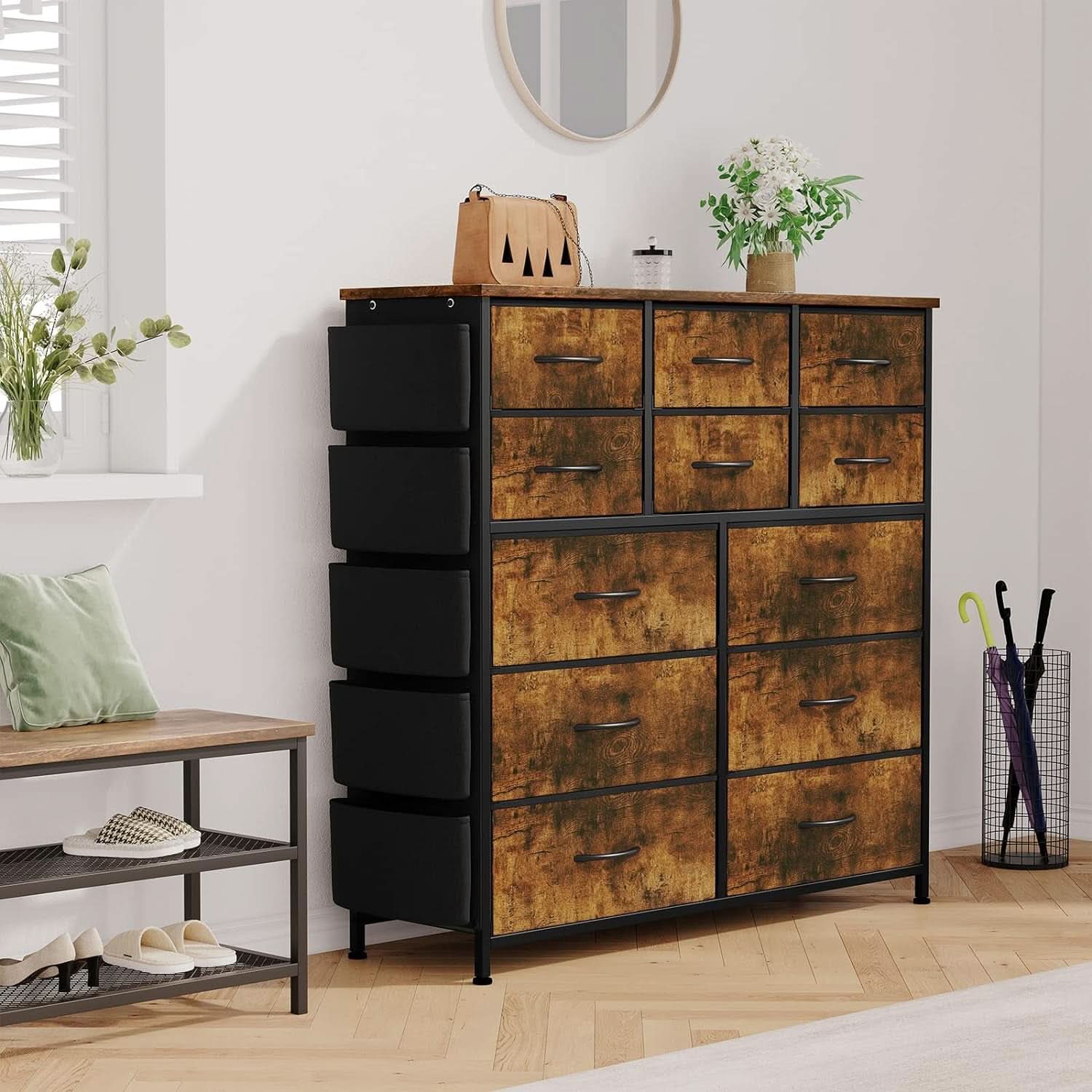 Brown Rustic Dresser With 12 Drawers Extra Storage
