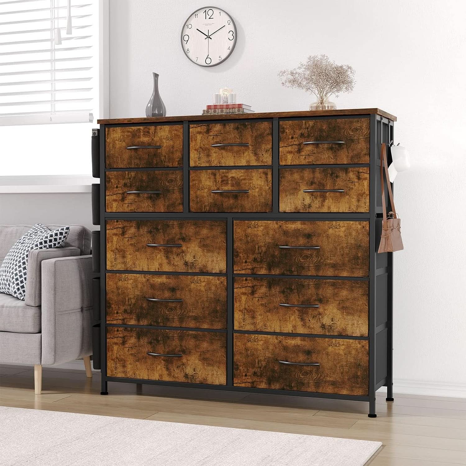 Brown Rustic Dresser With 12 Drawers Extra Storage