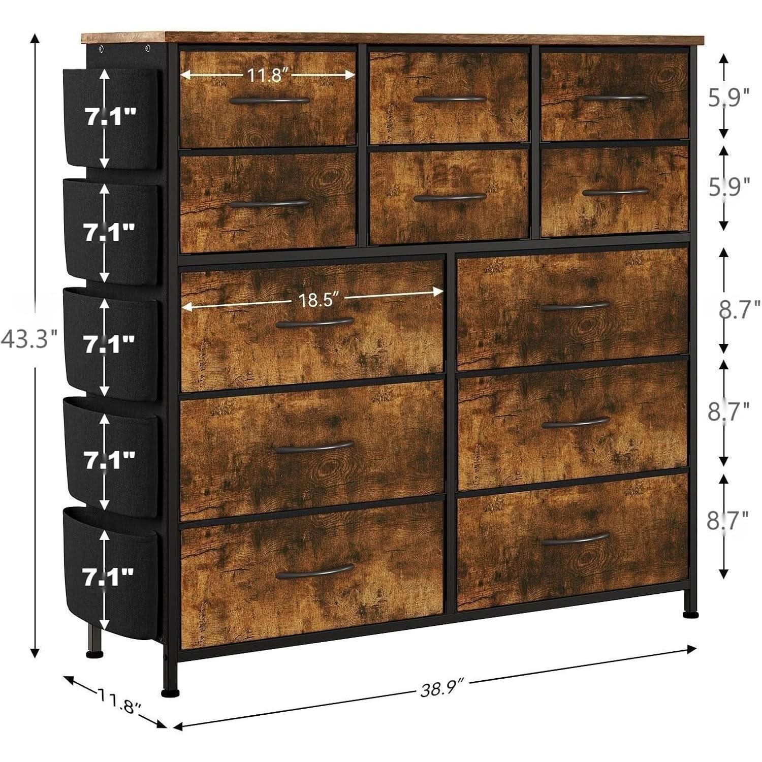 Brown Rustic Dresser With 12 Drawers Extra Storage