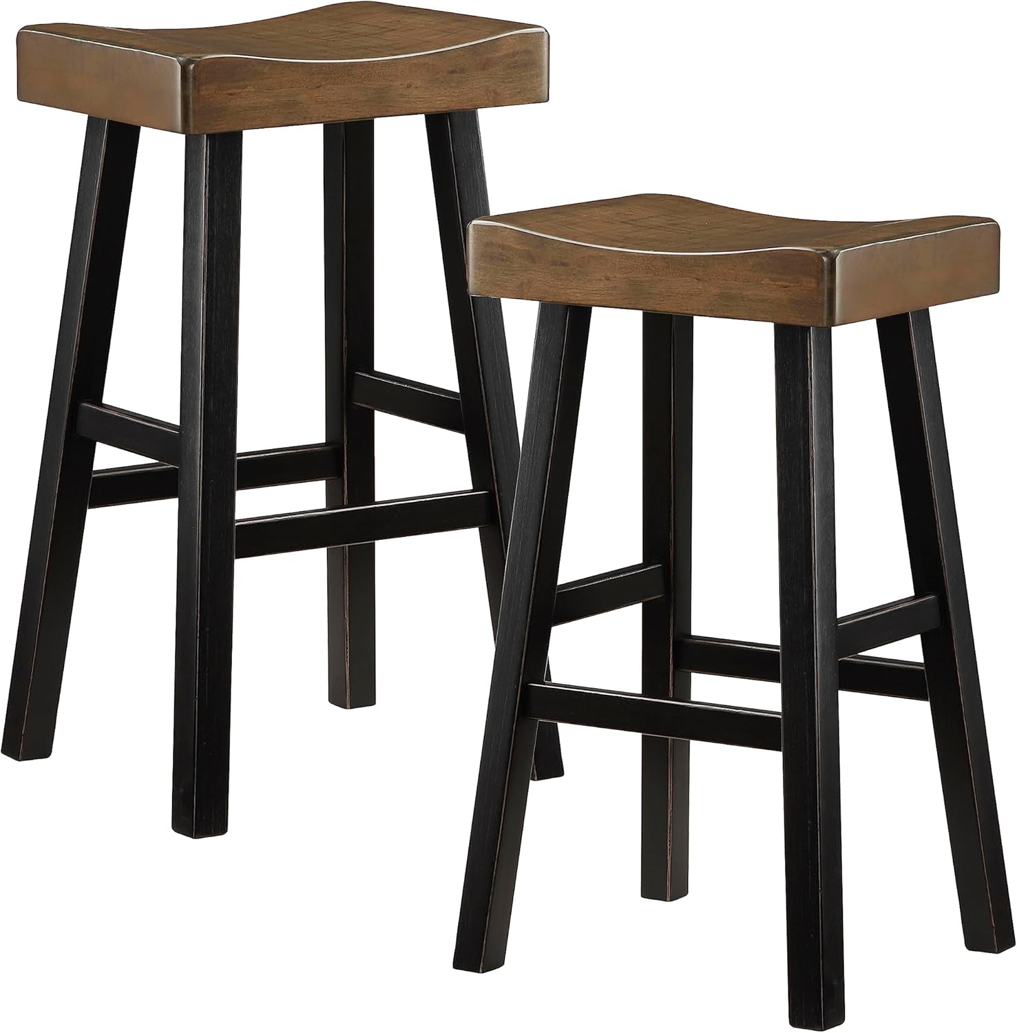 Brown Saddle Bar Stools Set Of 2 Pub Height Solid Wood