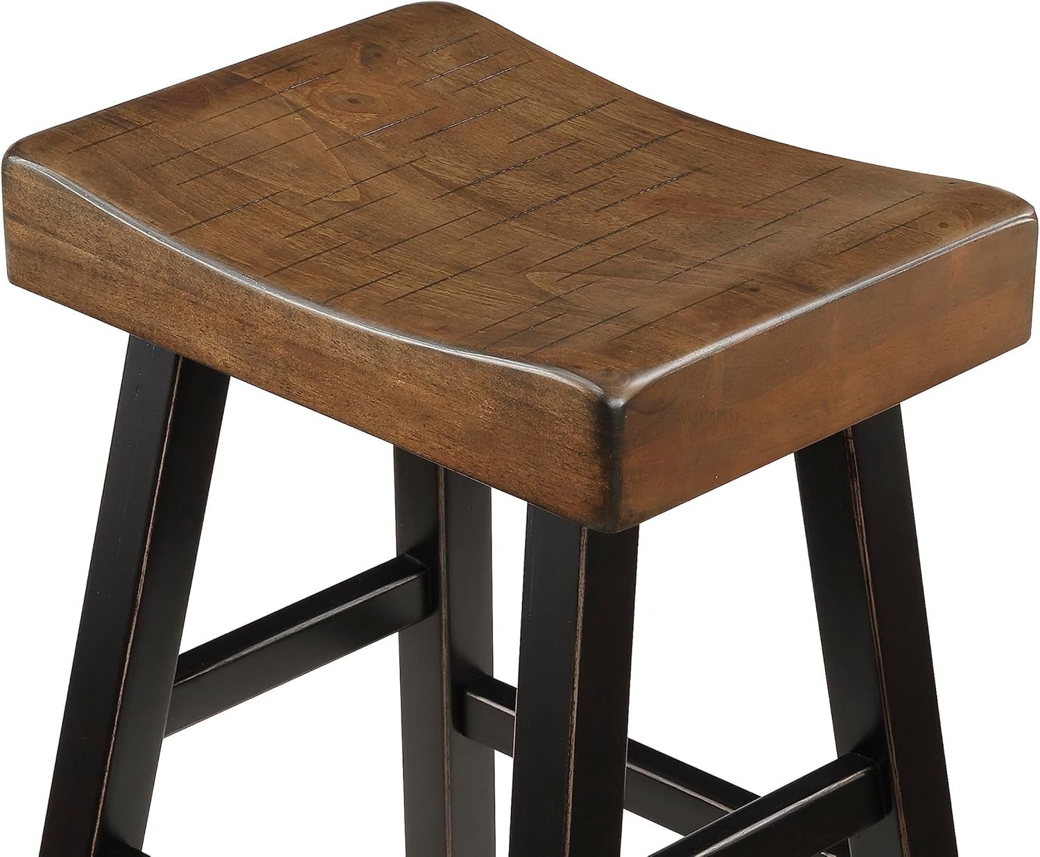 Brown Saddle Bar Stools Set Of 2 Pub Height Solid Wood