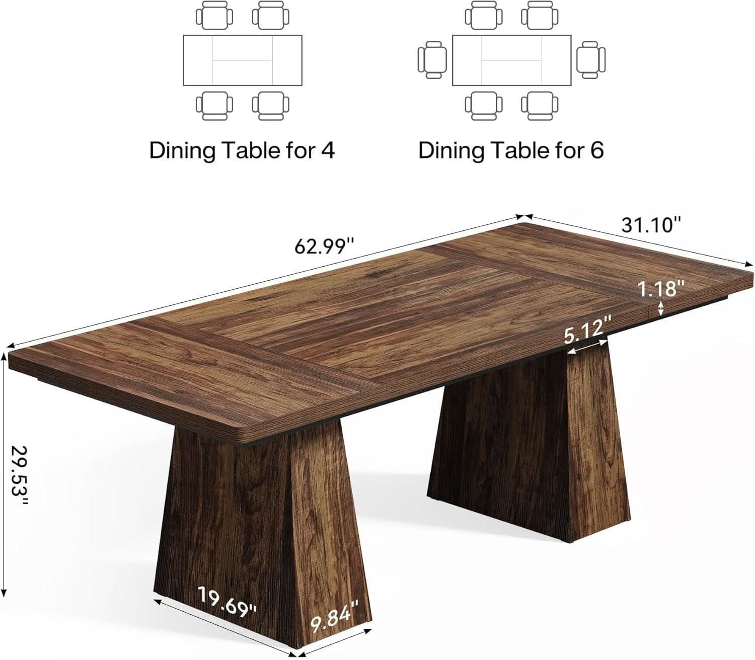 Brown Six Seater Rectangular Dining Table For Home Use