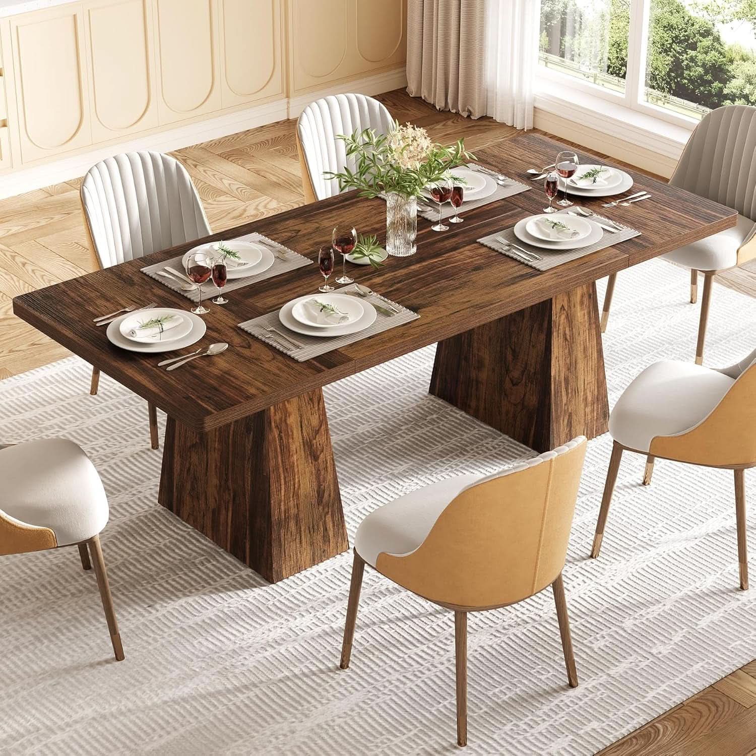 Brown Six Seater Rectangular Dining Table For Home Use