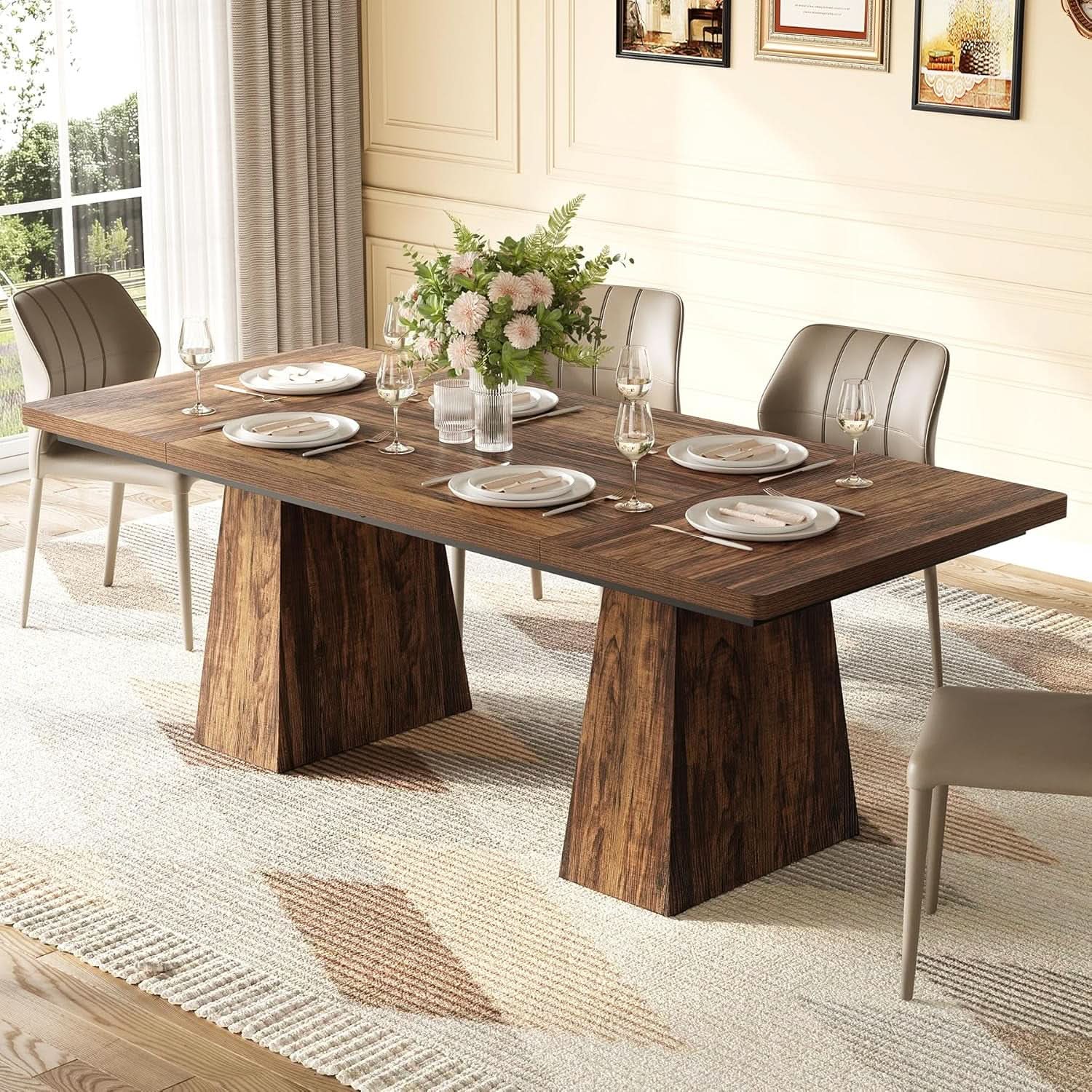 Brown Six Seater Rectangular Dining Table For Home Use