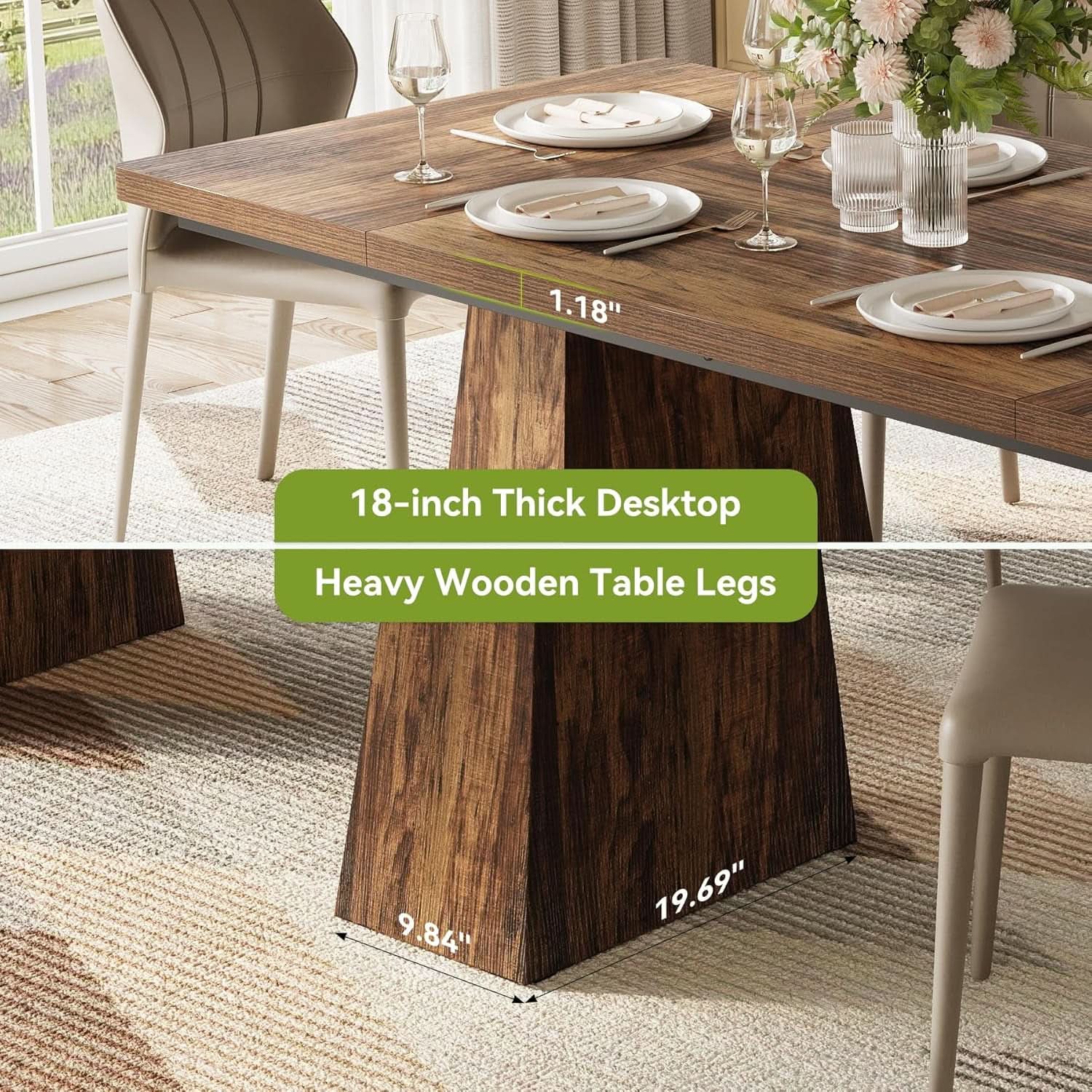 Brown Six Seater Rectangular Dining Table For Home Use