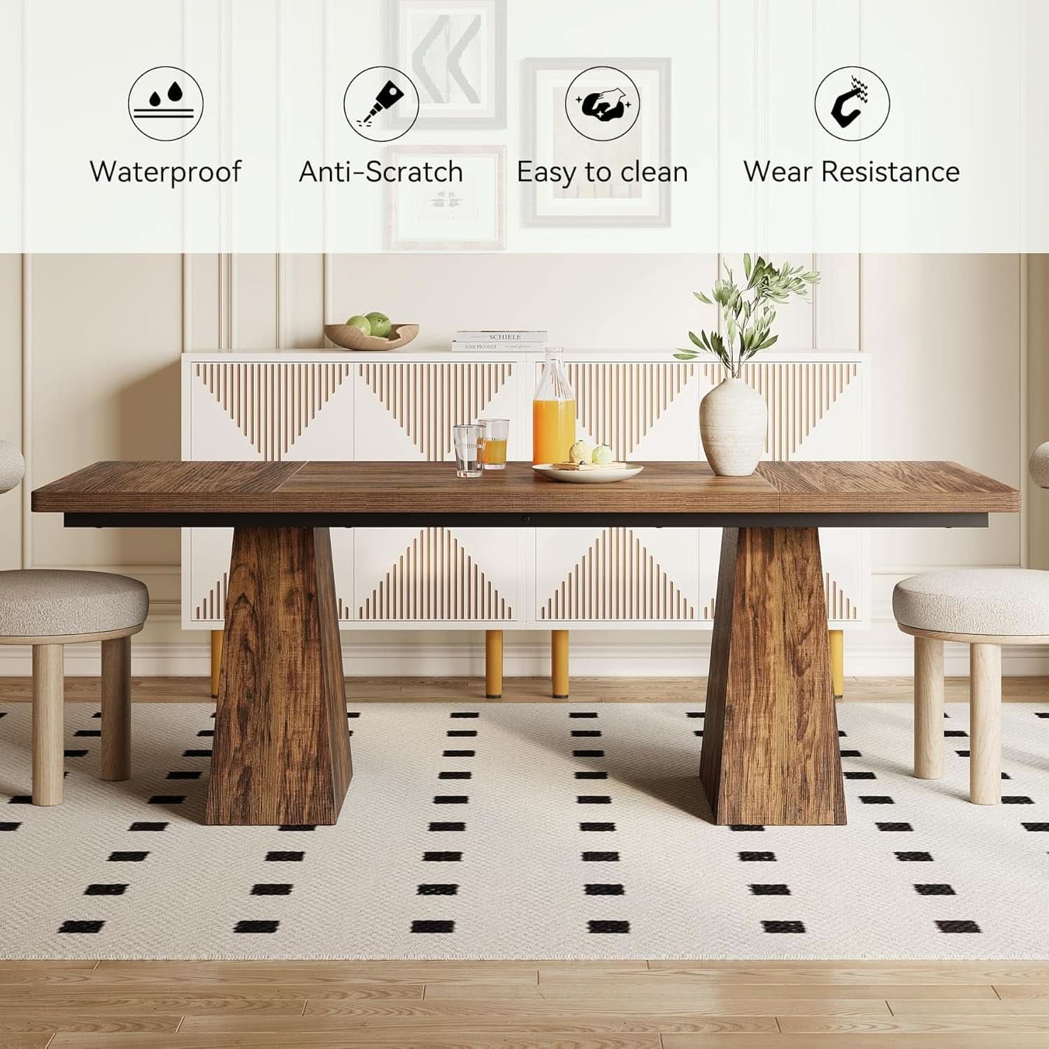 Brown Six Seater Rectangular Dining Table For Home Use