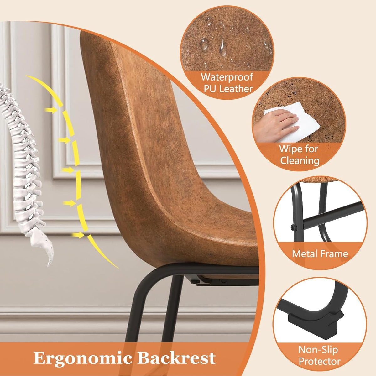 Brown Suede Dining Chairs Set Of 4 With 18 Inch High Back
