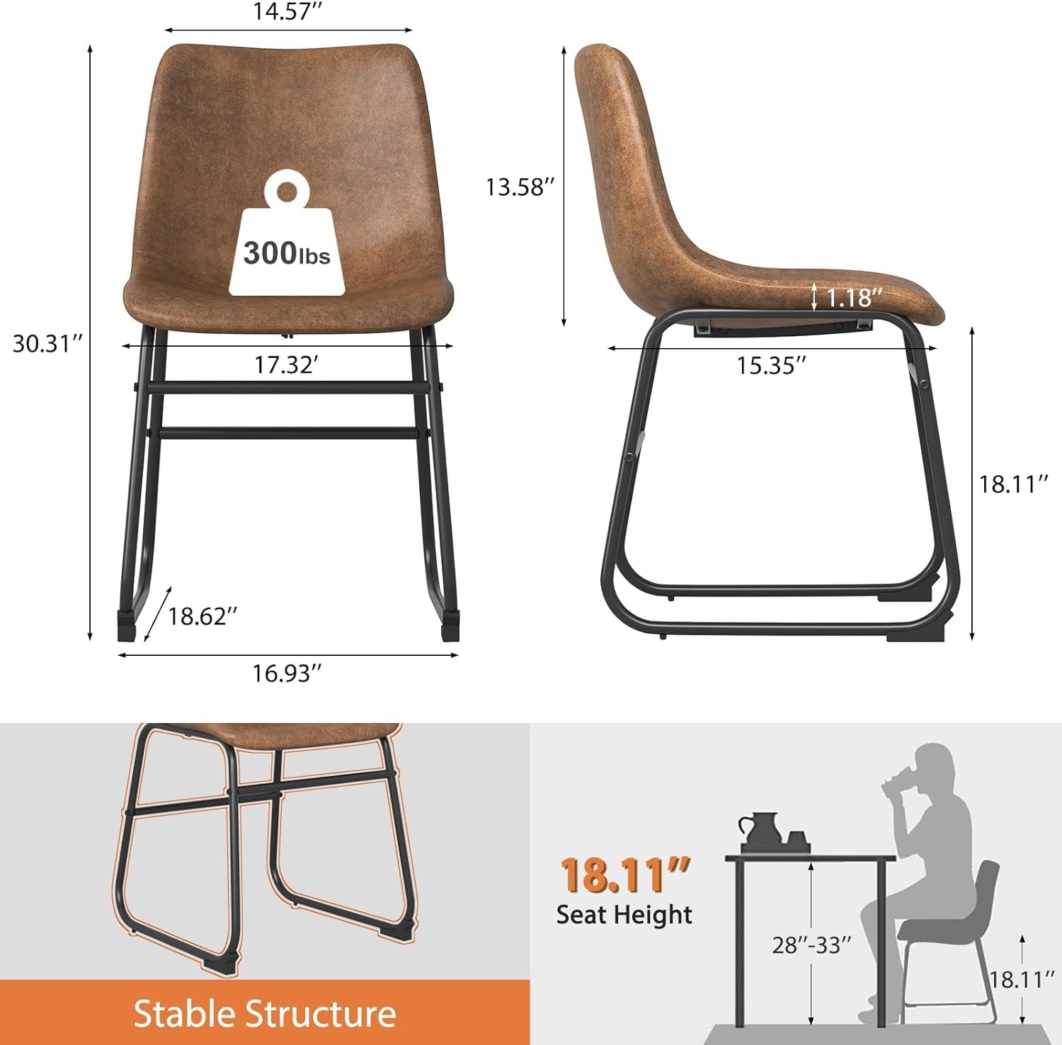 Brown Suede Dining Chairs Set Of 4 With 18 Inch High Back