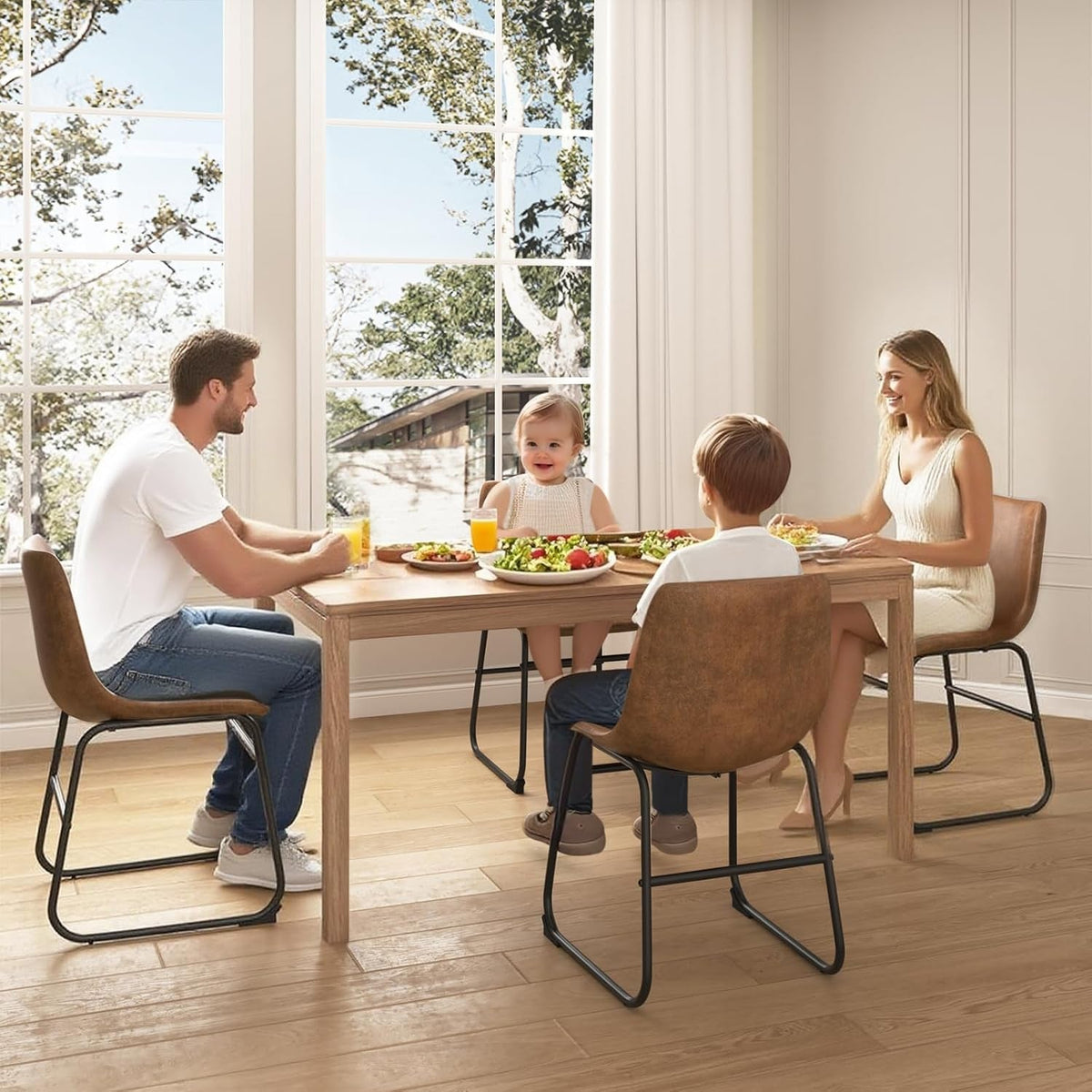 Brown Suede Dining Chairs Set Of 4 With 18 Inch High Back