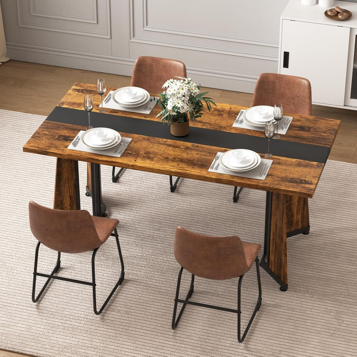 Brown Suede Dining Chairs Set Of 4 With 18 Inch High Back
