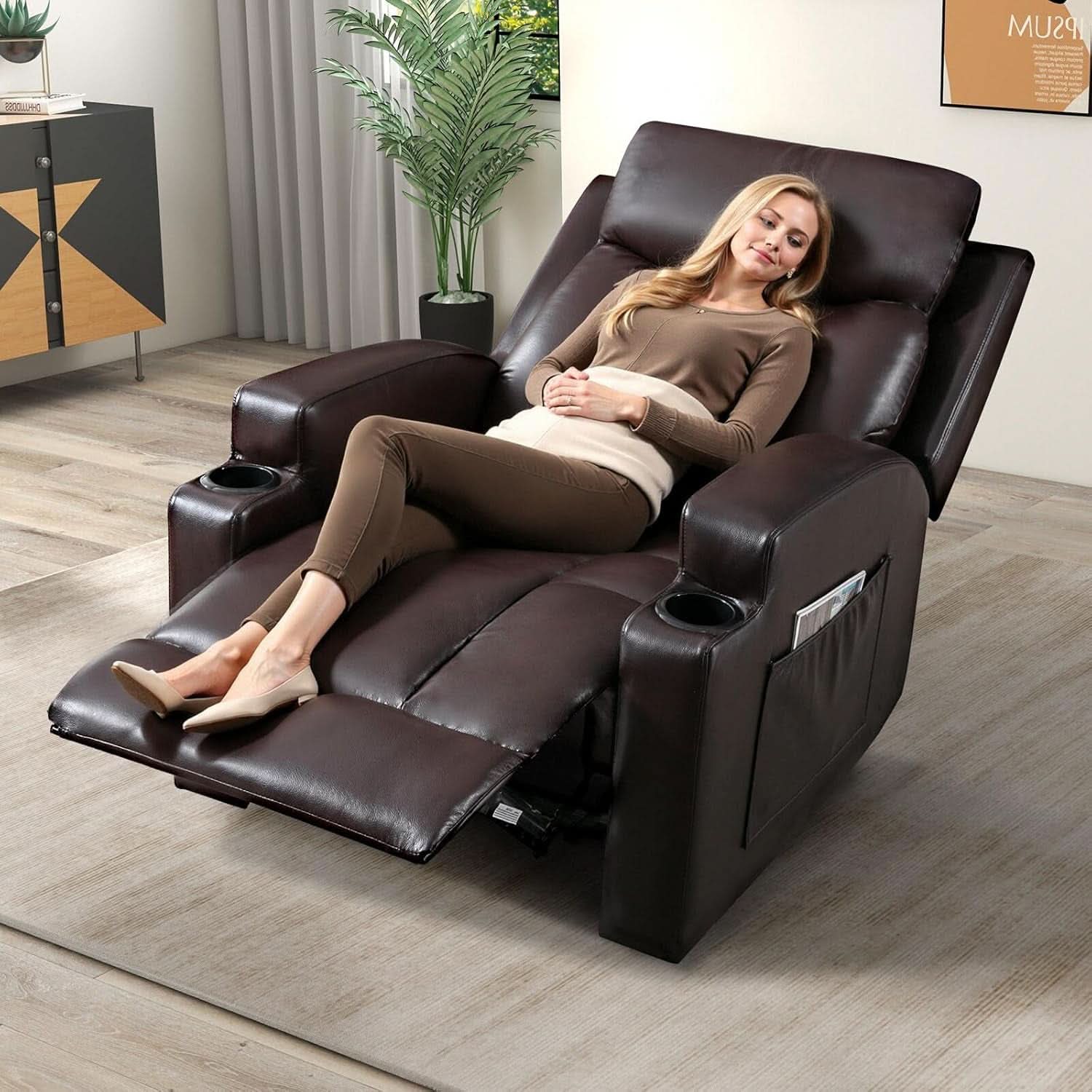 Brown UltraSoft Fabric Manual Recliner With Plush Arms