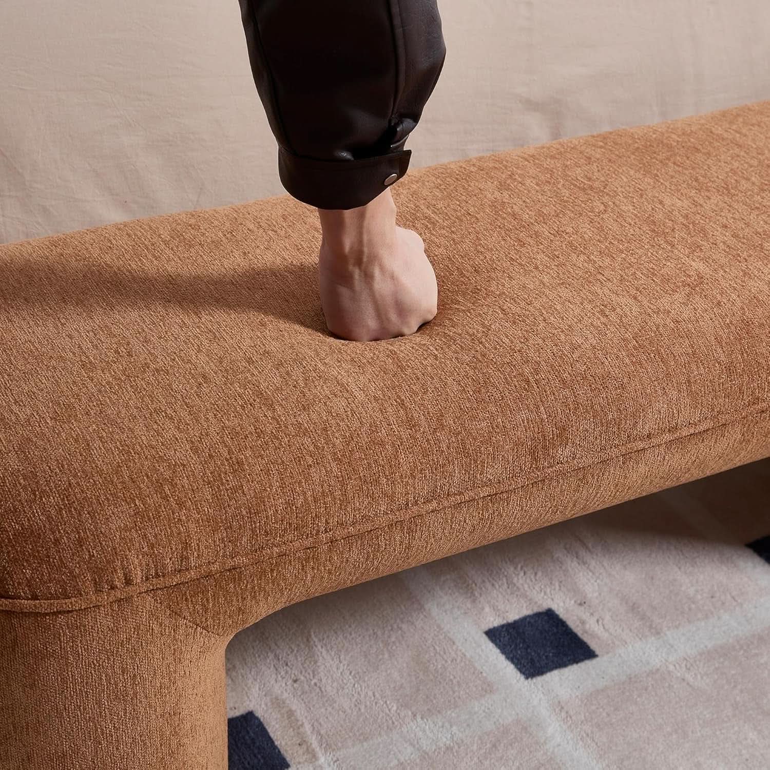 Brown Upholstered 53Inches Storage Ottoman Bench Stools