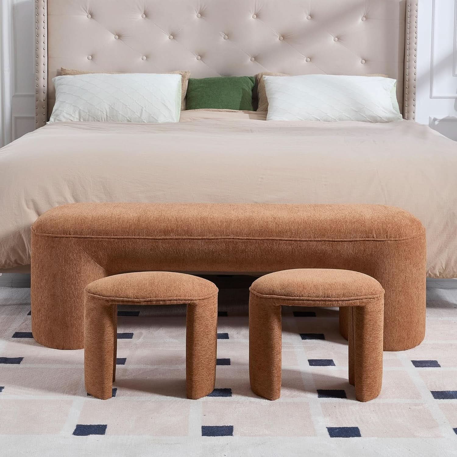 Brown Upholstered 53Inches Storage Ottoman Bench Stools