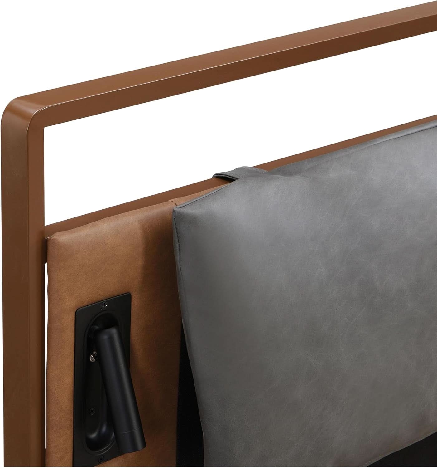Brown Upholstered Bed Frame With Integrated Night Lights