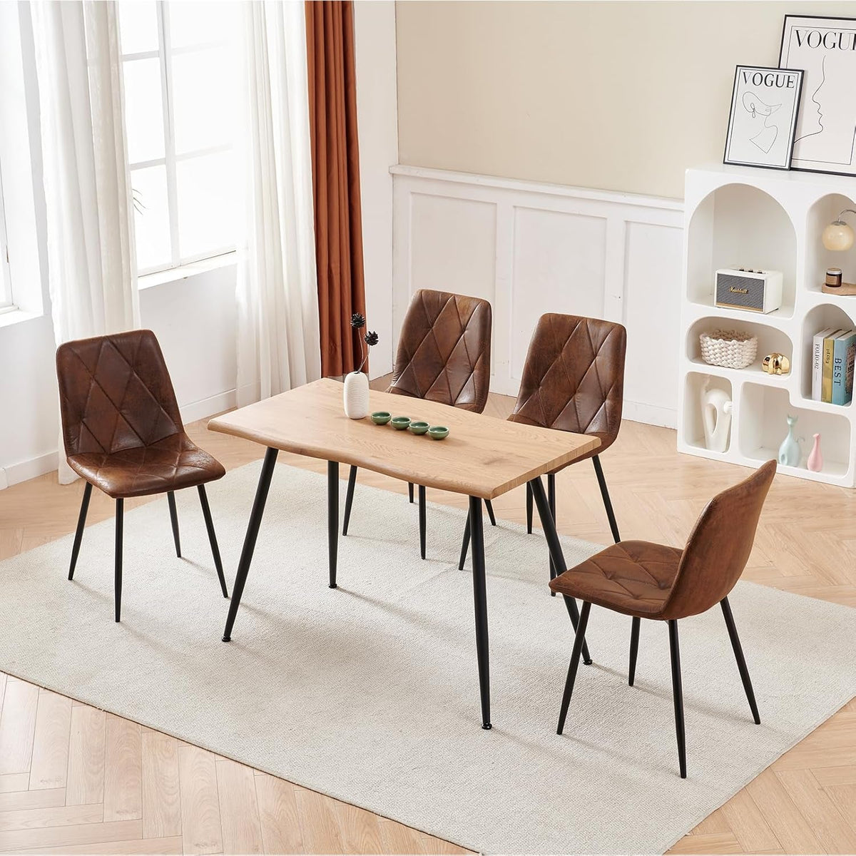 Brown Upholstered Dining Chairs Set Of 4 Metal Frame