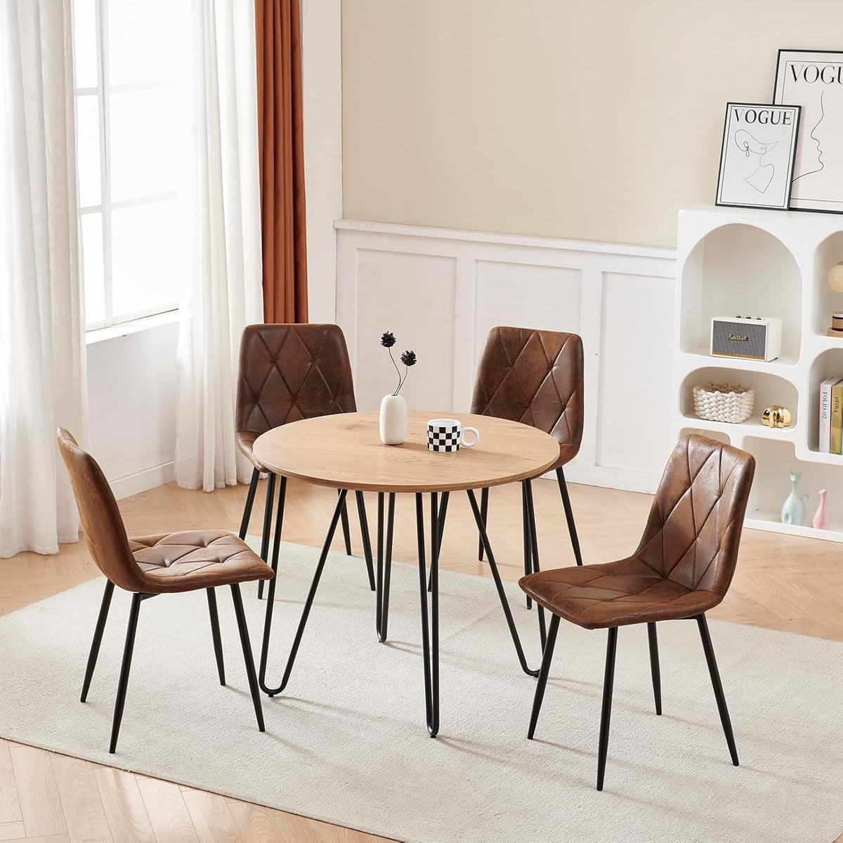 Brown Upholstered Dining Chairs Set Of 4 Metal Frame