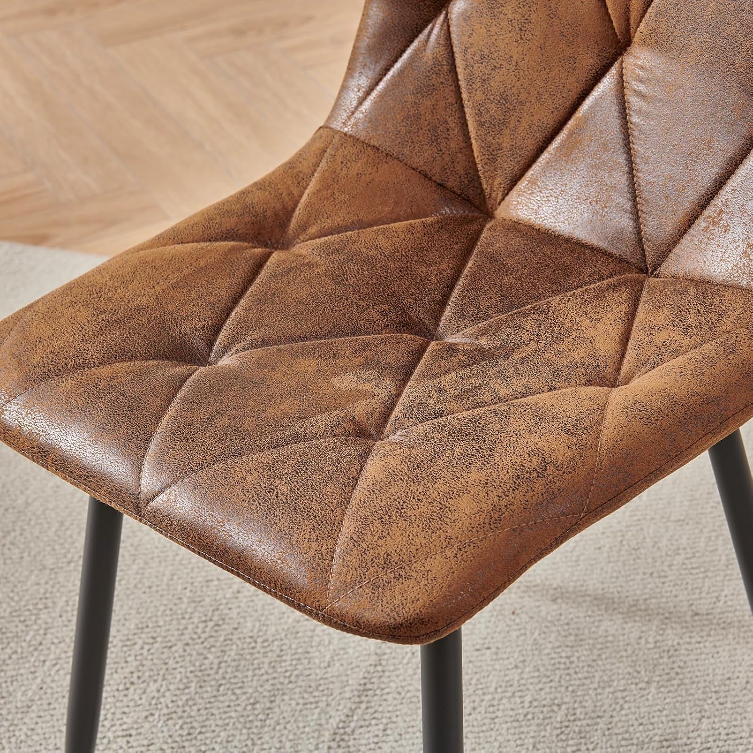 Brown Upholstered Dining Chairs Set Of 4 Metal Frame
