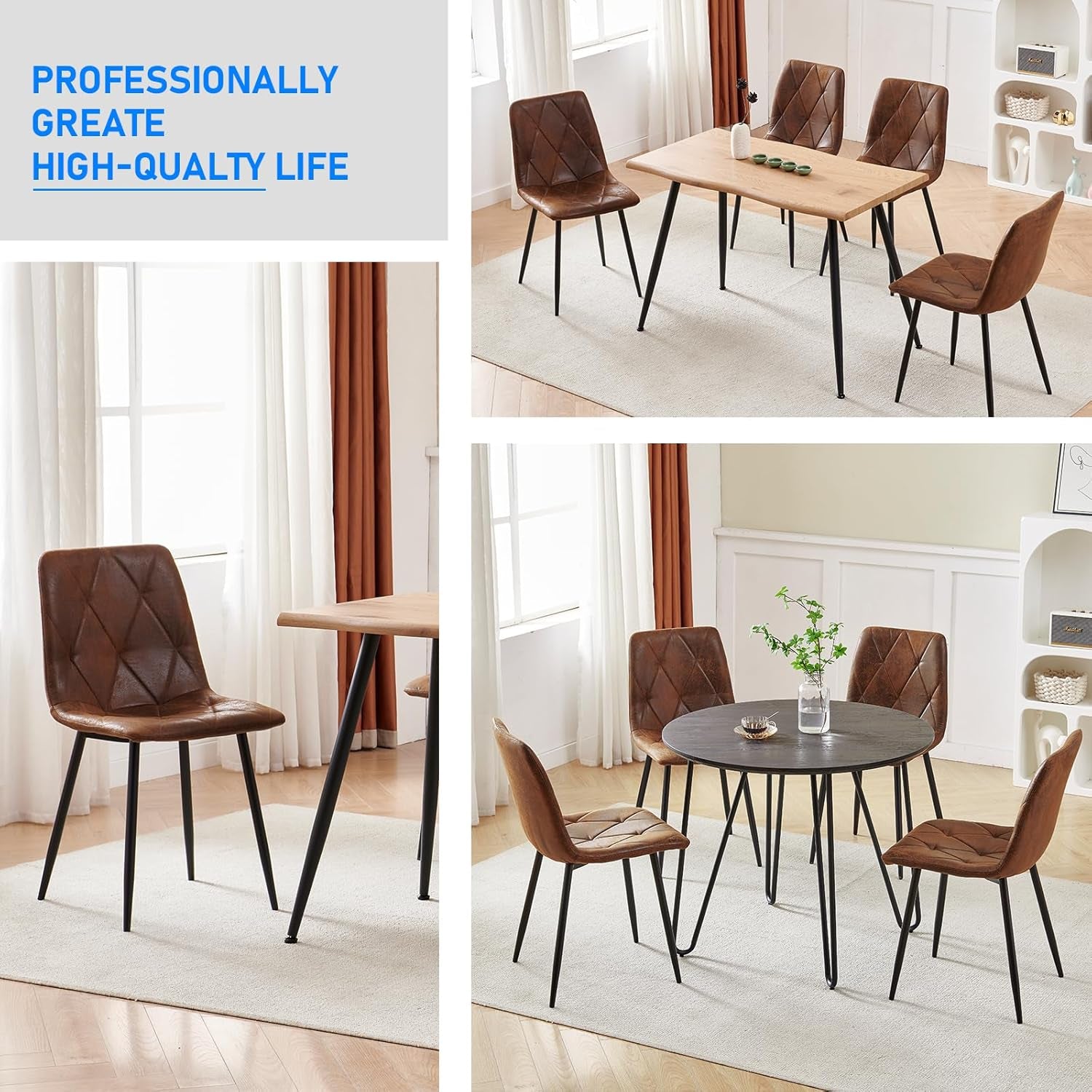 Brown Upholstered Dining Chairs Set Of 4 Metal Frame