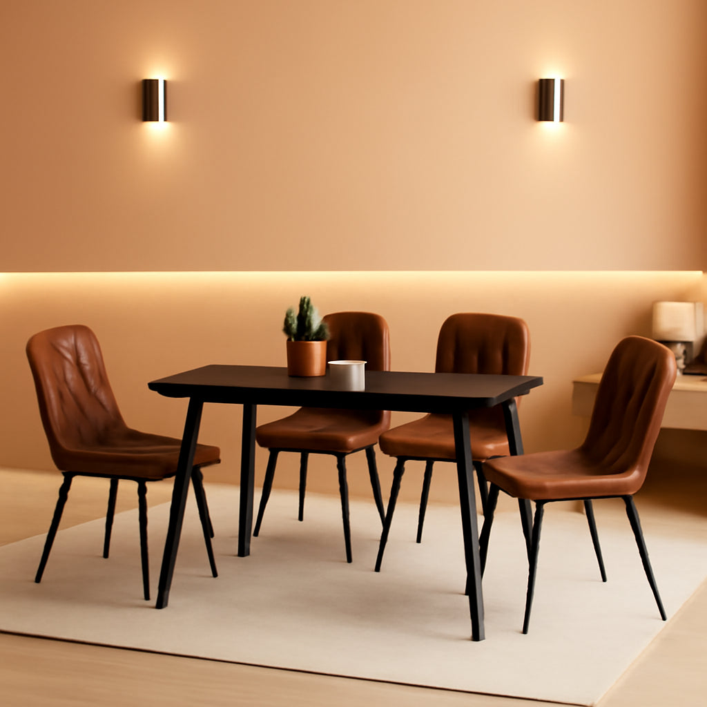 Brown Upholstered Dining Chairs Set Of 4 Metal Frame