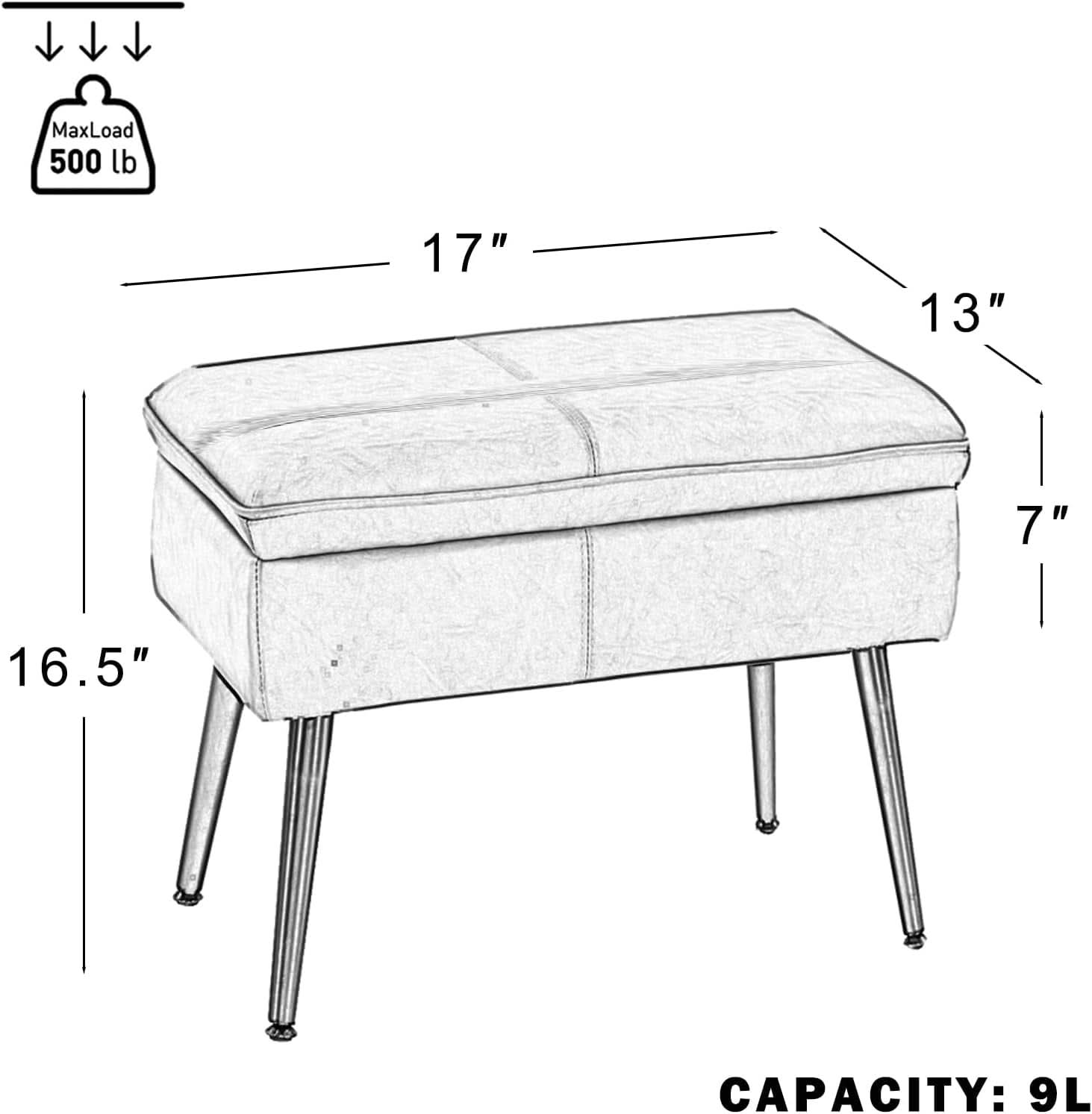 Brown Upholstered Storage Ottoman With Cushioned Top