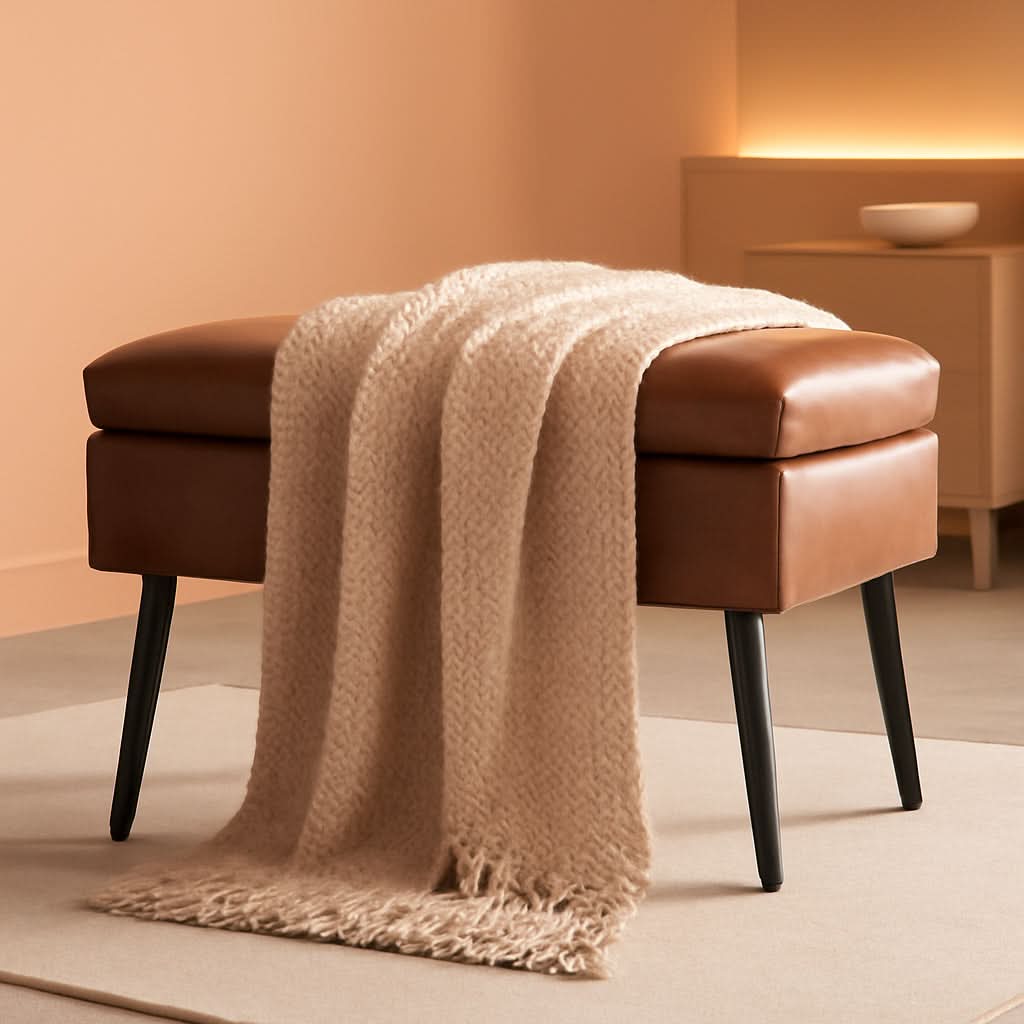 Brown Upholstered Storage Ottoman With Cushioned Top