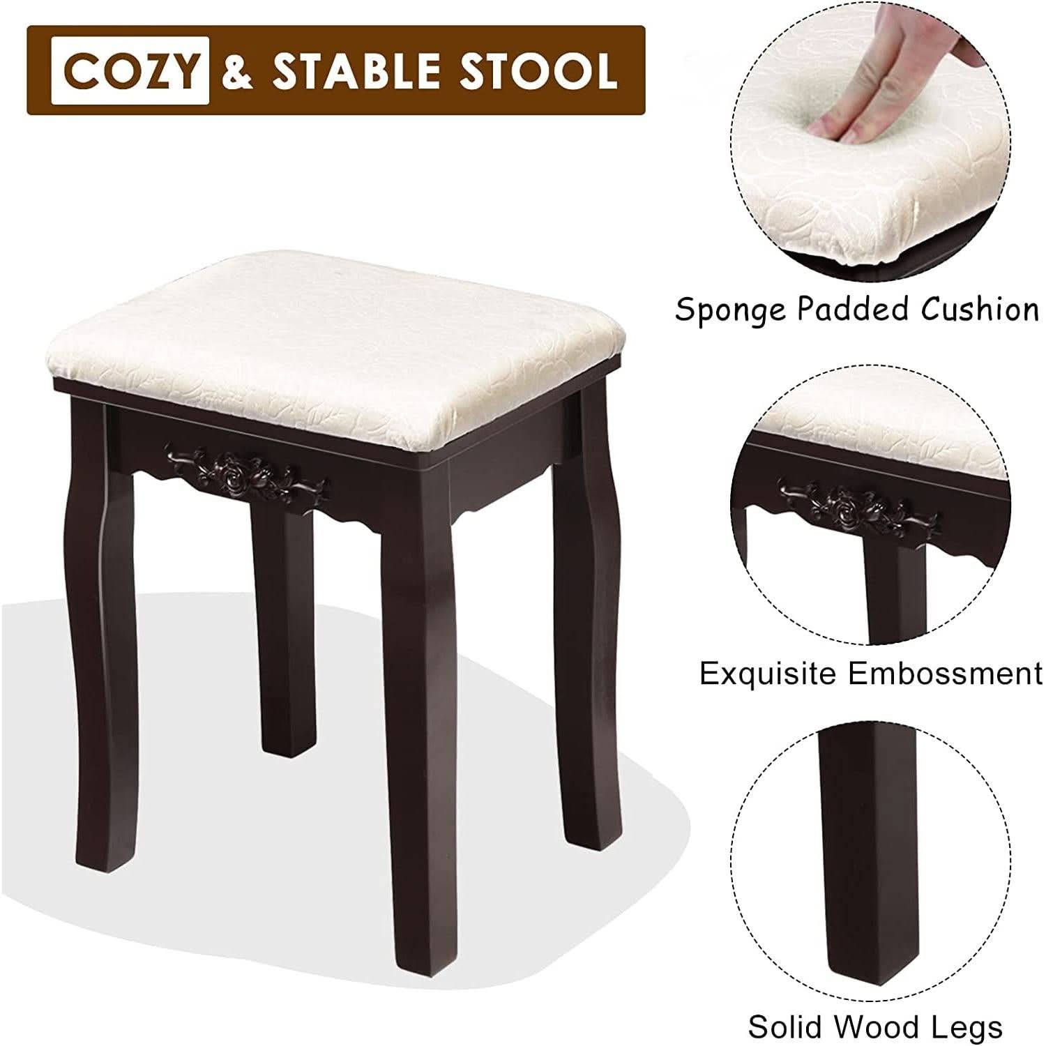 Brown Vanity Table Set With 10 LED Lights For Bedroom