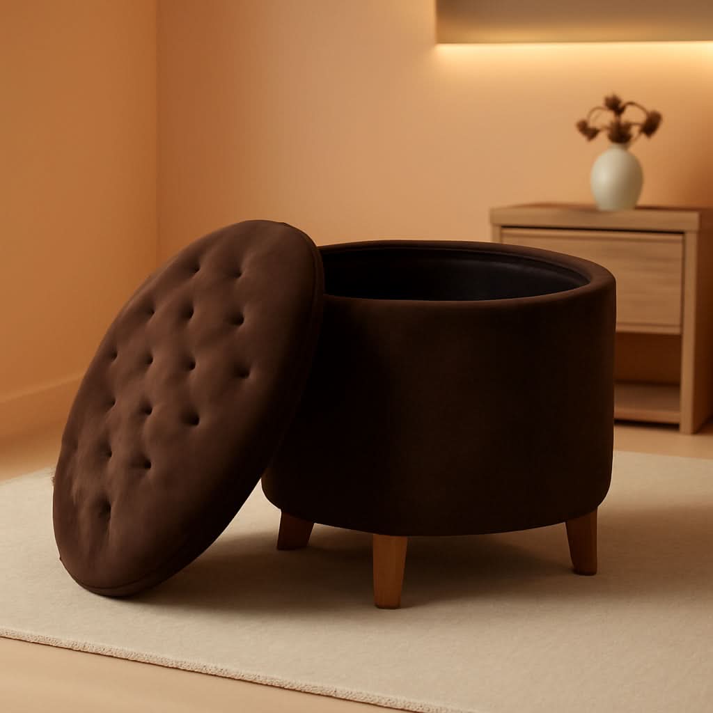 Brown Velvet Upholstered Ottoman With Concealed Storage