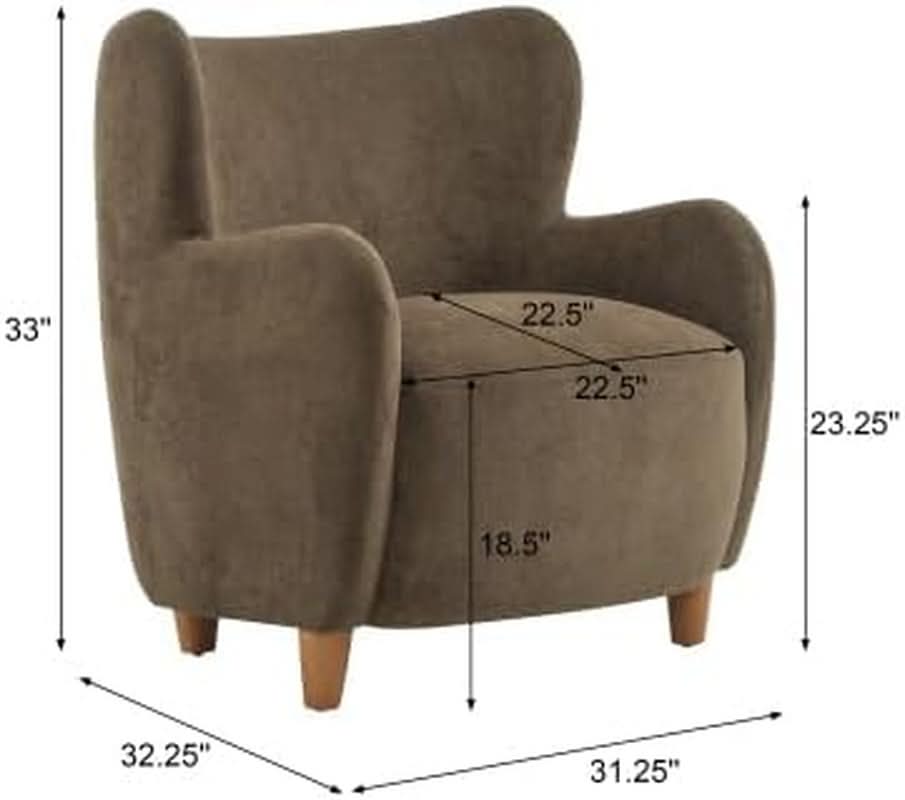 Brown Velvet Wingback Chair With Contoured Backrest