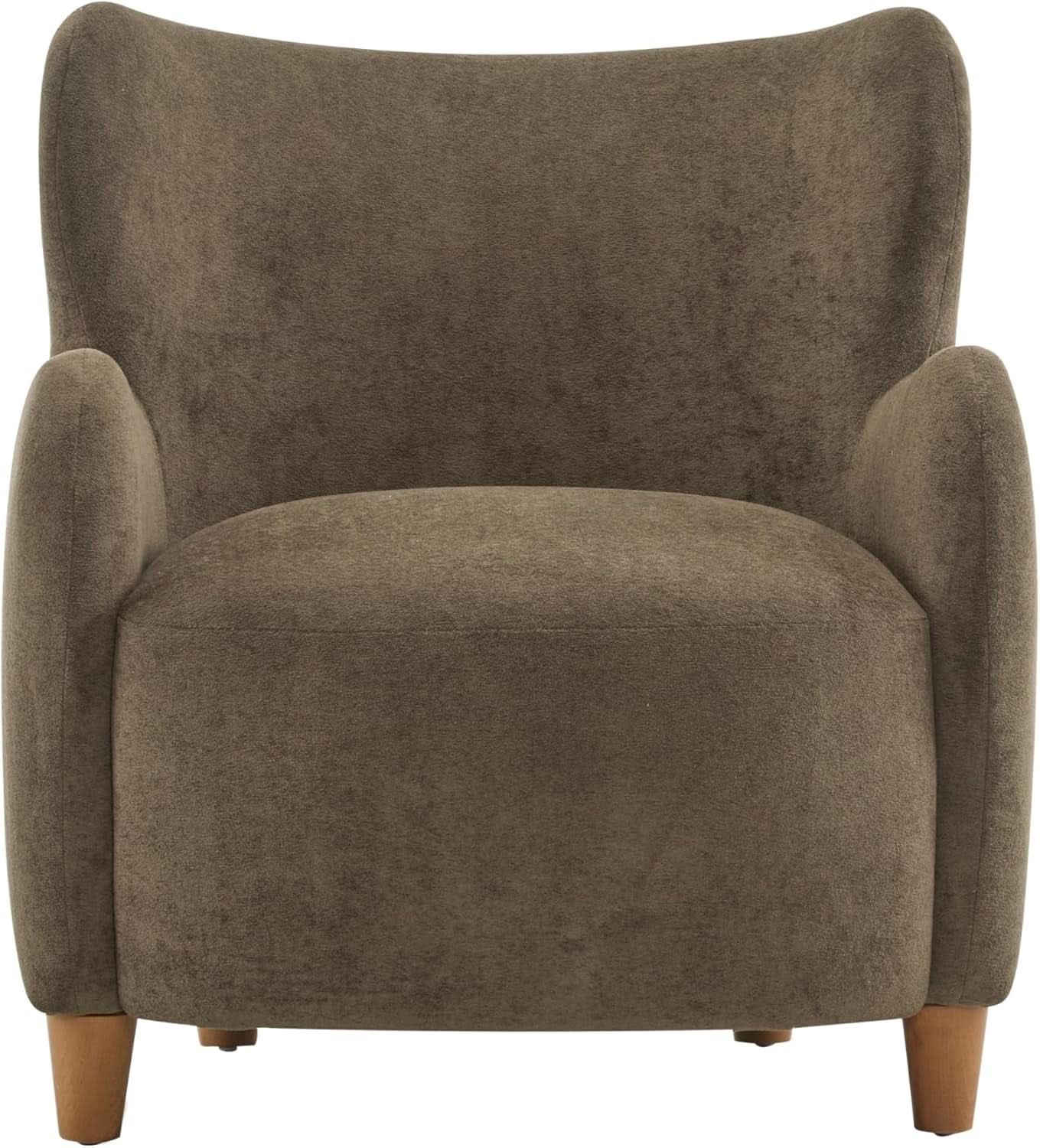 Brown Velvet Wingback Chair With Contoured Backrest