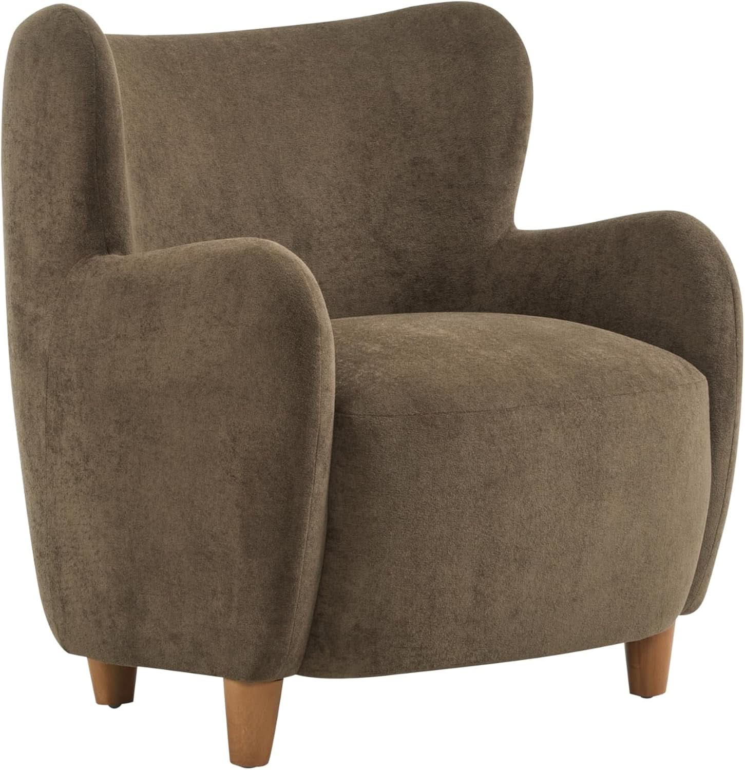 Brown Velvet Wingback Chair With Contoured Backrest