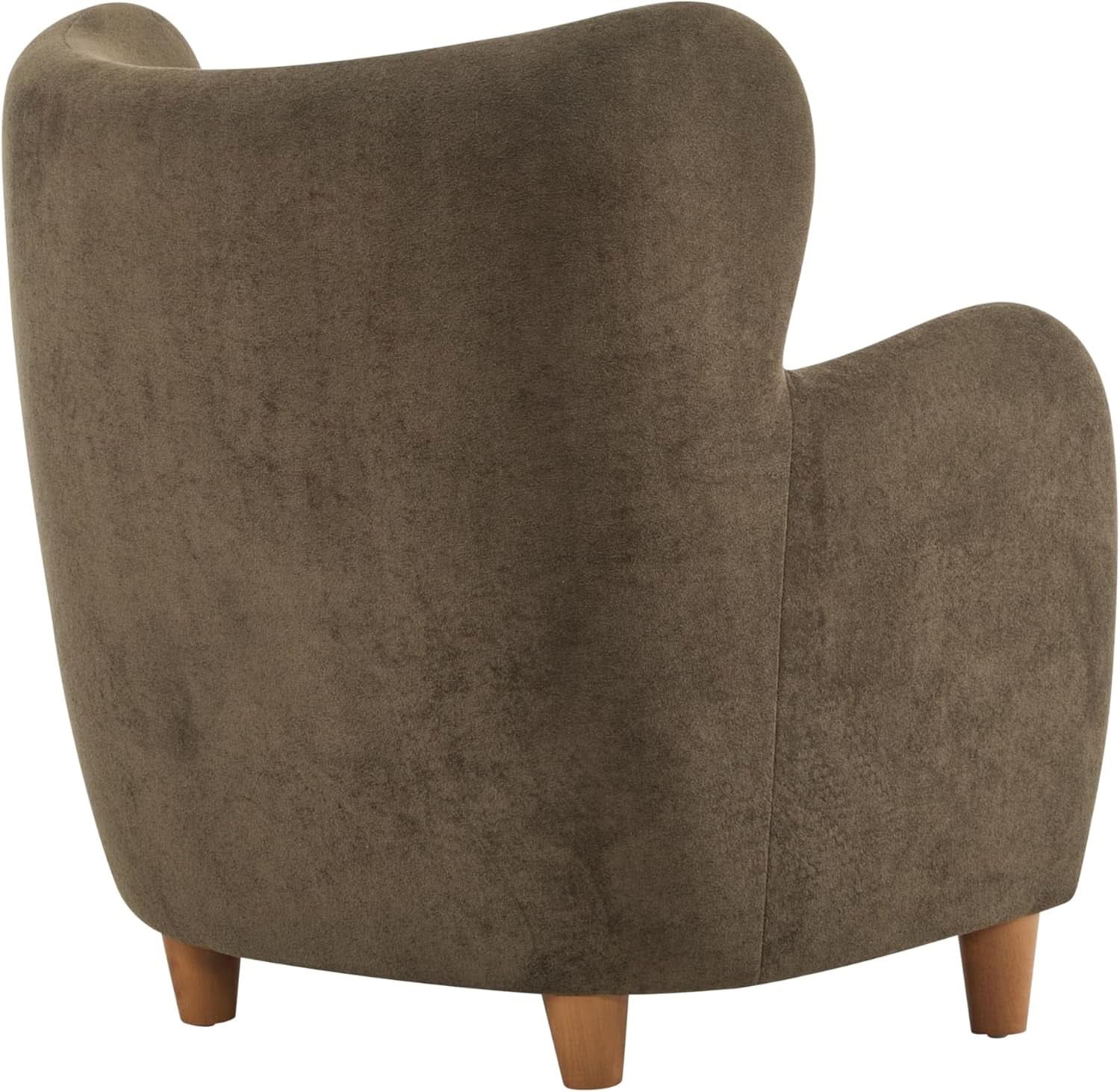 Brown Velvet Wingback Chair With Contoured Backrest