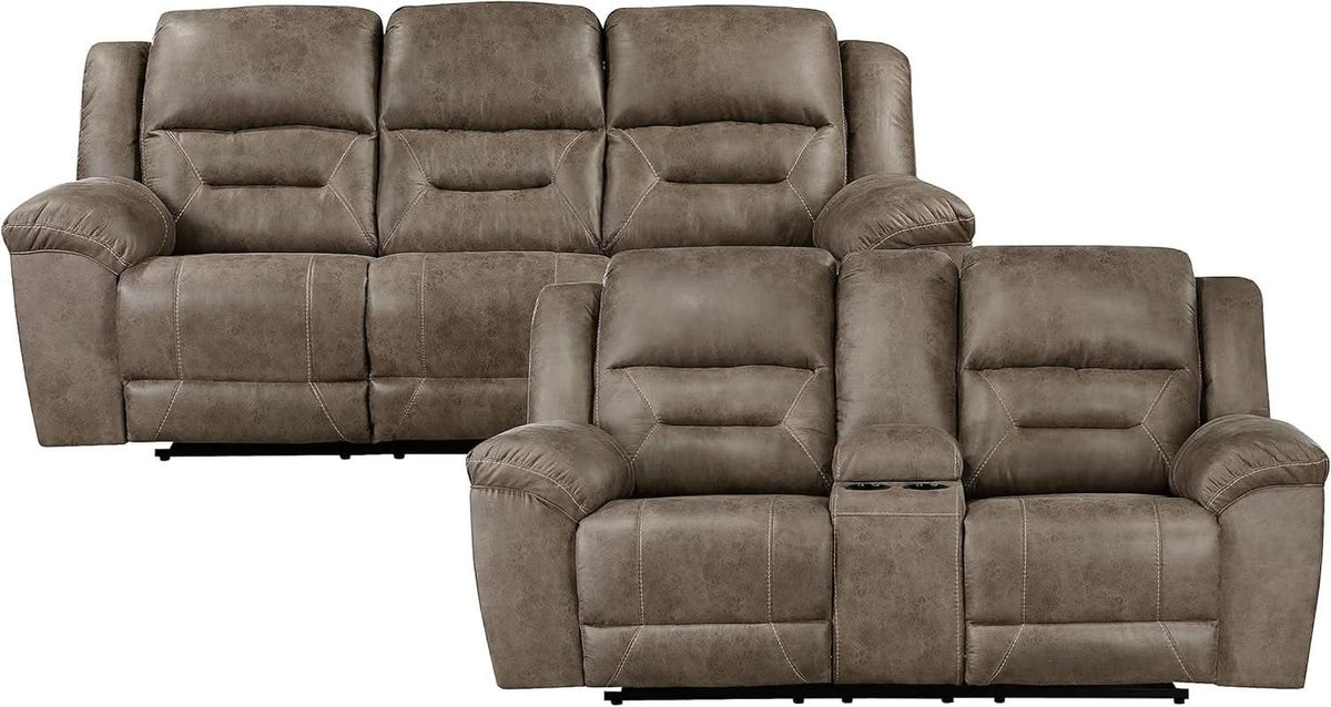 Brown Wall Hugger Manual Reclining Living Room Set With Dual Sofa And Loveseat