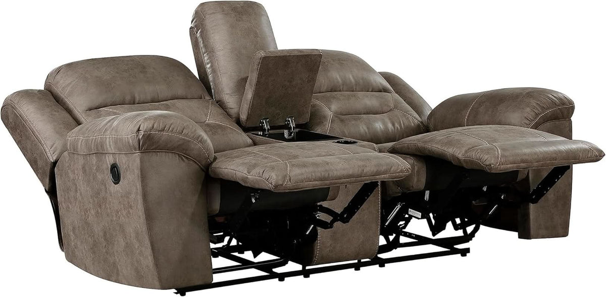 Brown Wall Hugger Manual Reclining Living Room Set With Dual Sofa And Loveseat