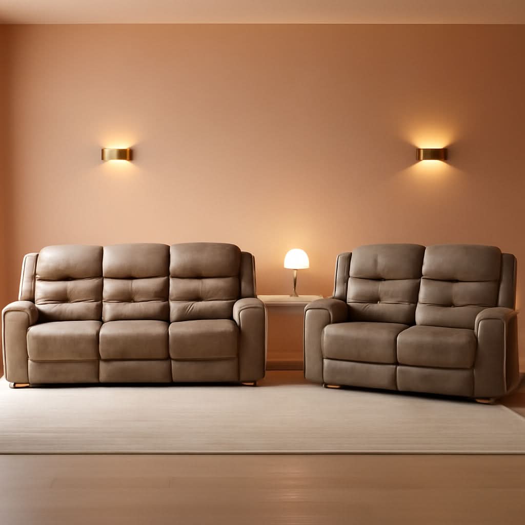 Brown Wall Hugger Manual Reclining Living Room Set With Dual Sofa And Loveseat