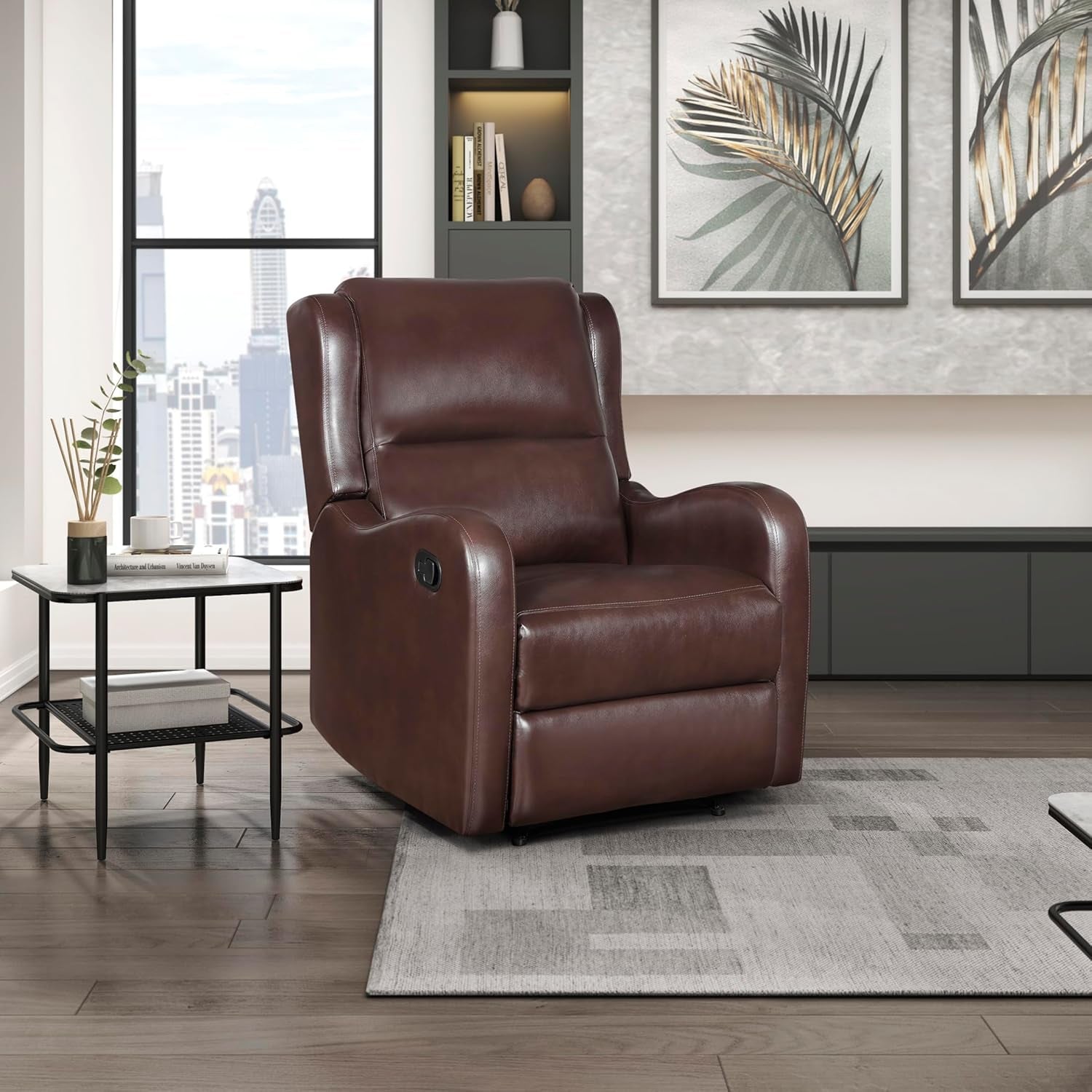 Brown Wall Hugger Recliner Chair For Living Room Office