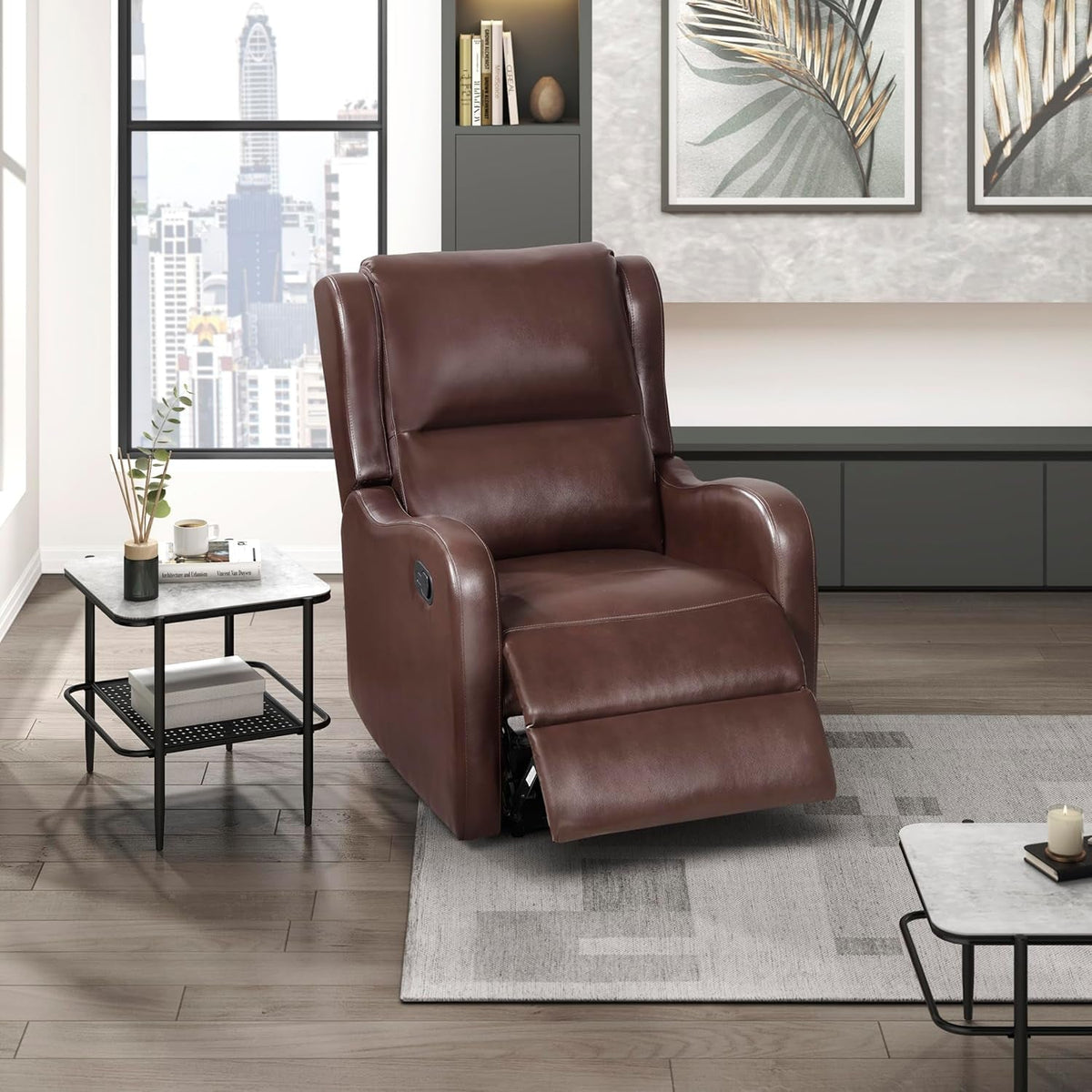 Brown Wall Hugger Recliner Chair For Living Room Office