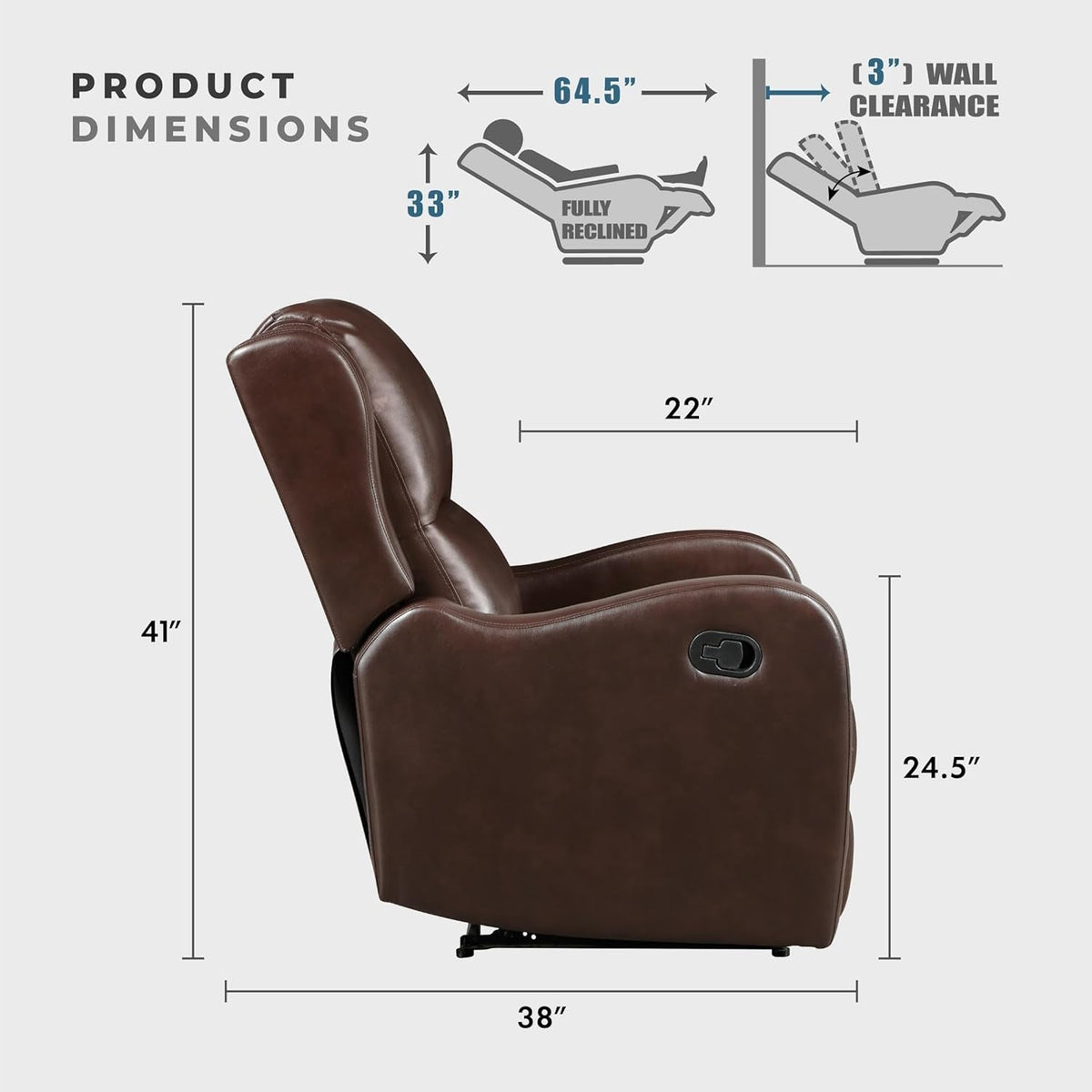Brown Wall Hugger Recliner Chair For Living Room Office