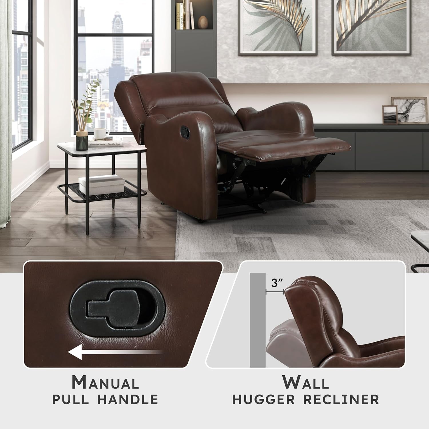 Brown Wall Hugger Recliner Chair For Living Room Office