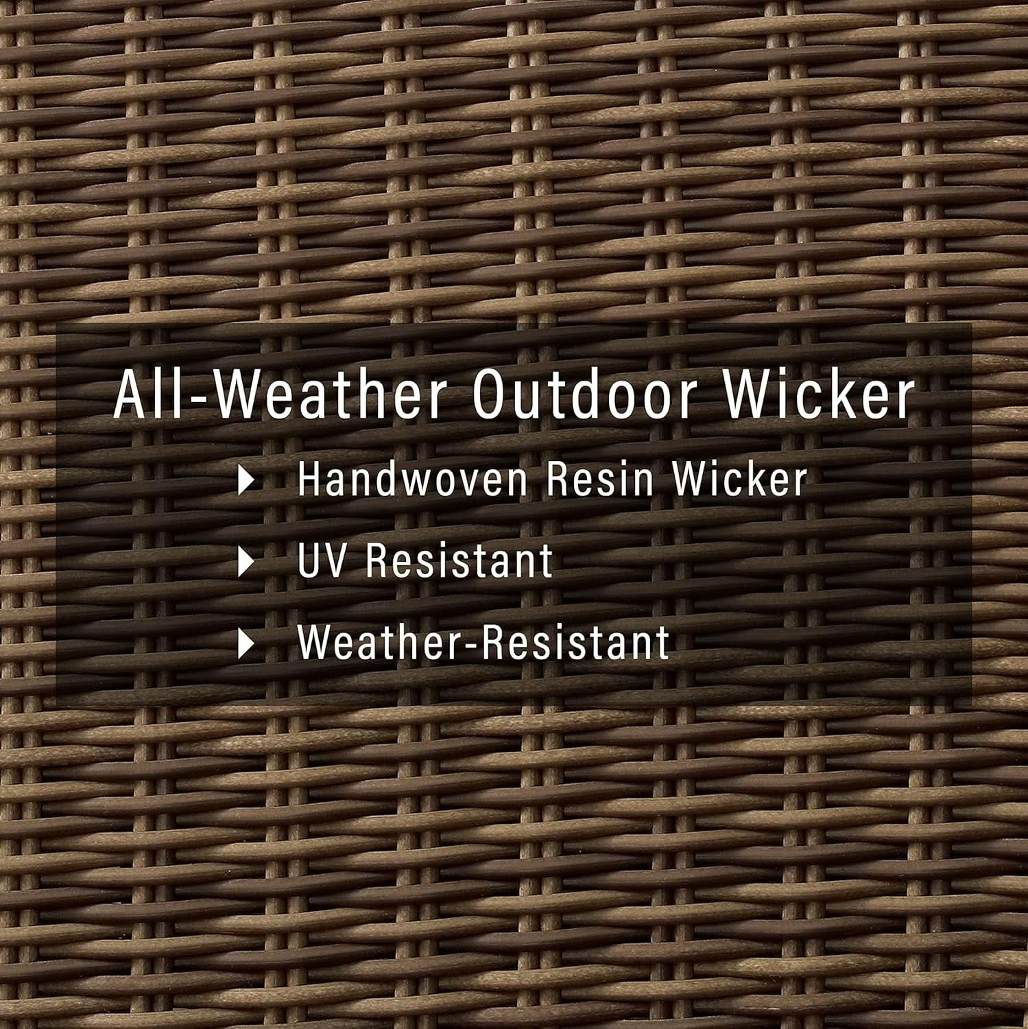 Brown Wicker Outdoor Sofa with Navy Cushions for Comfort