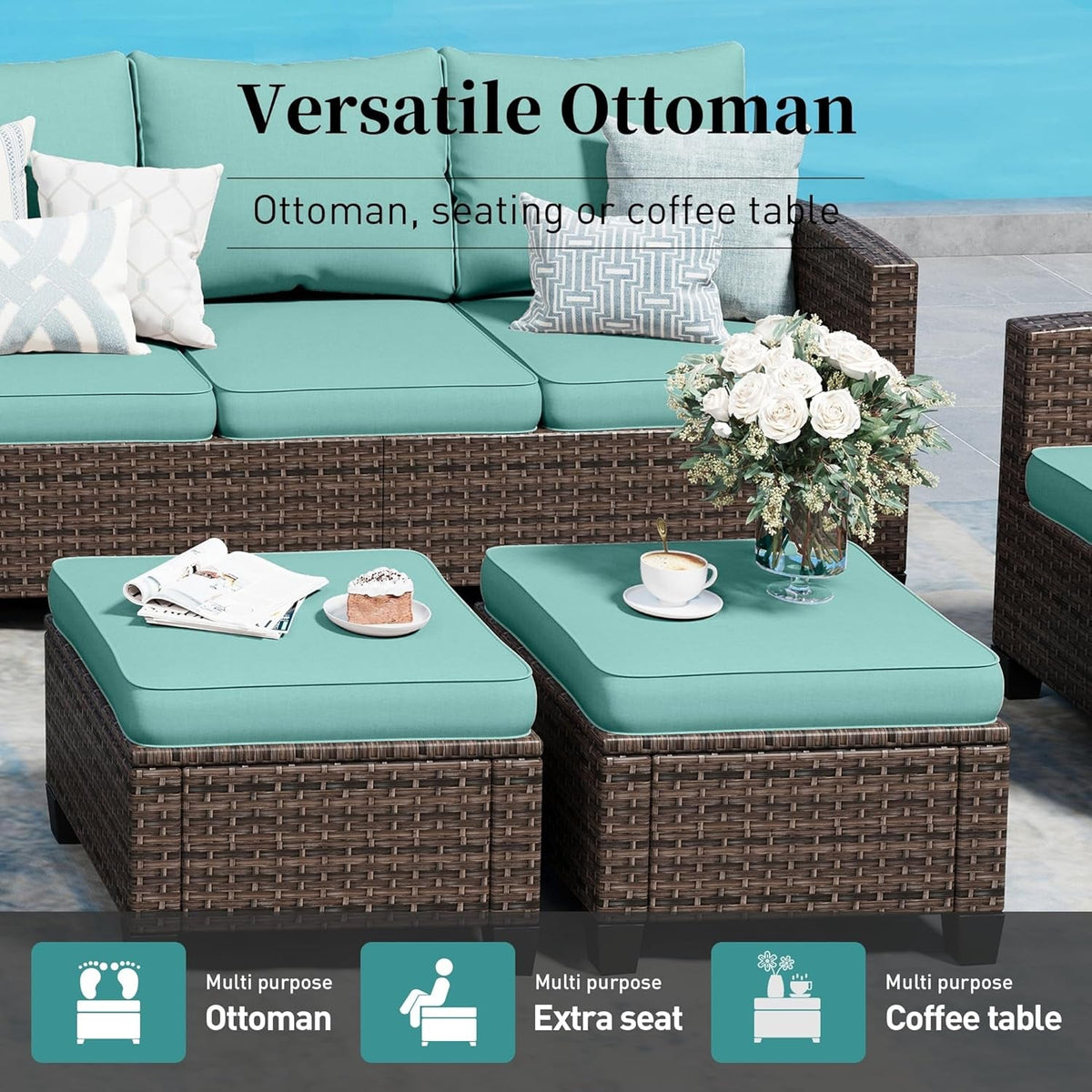 Brown Wicker Patio Furniture Set With Fire Pit Table