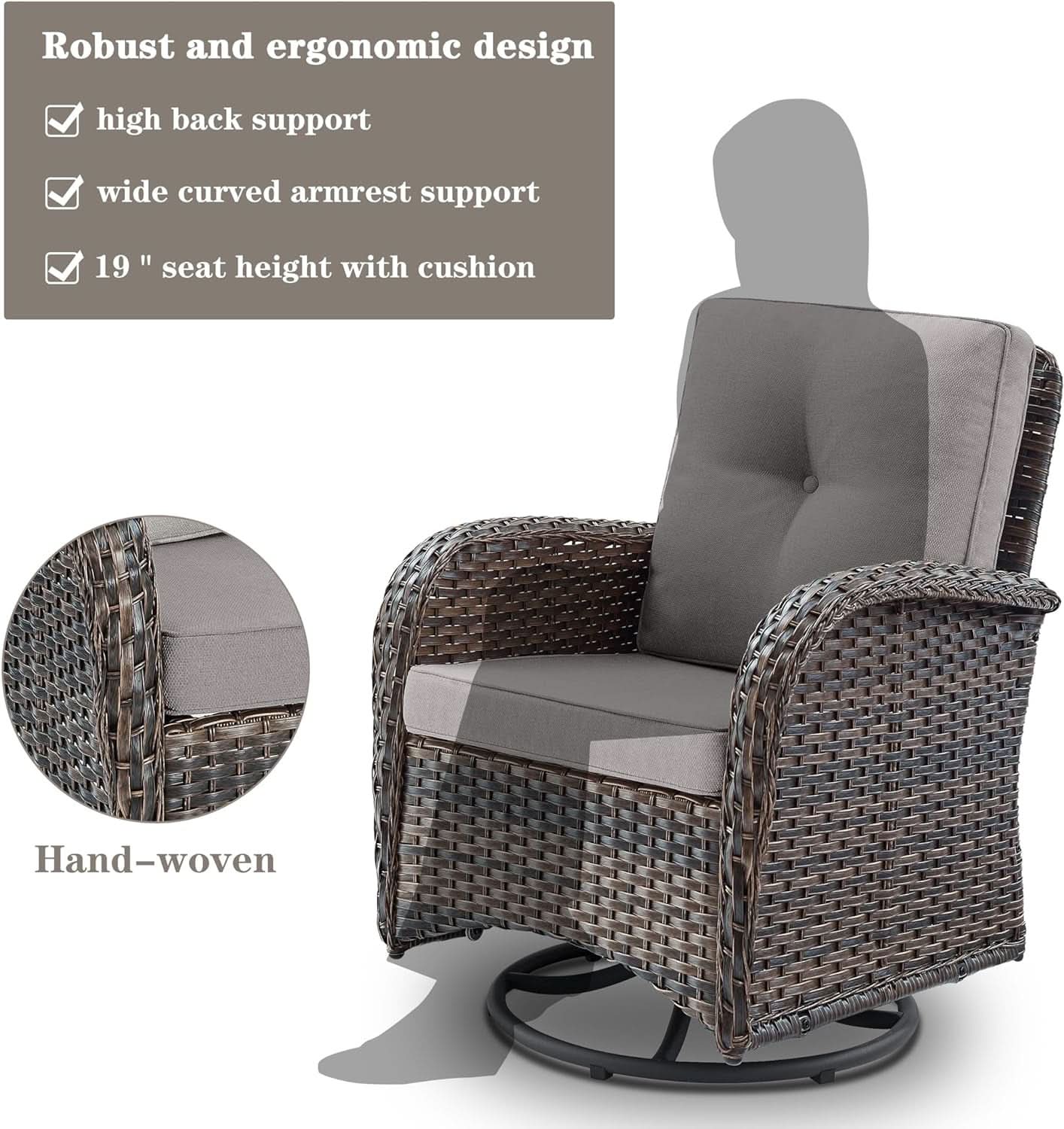 Brown Wicker Swivel Patio Set 2 Chairs Glass Table