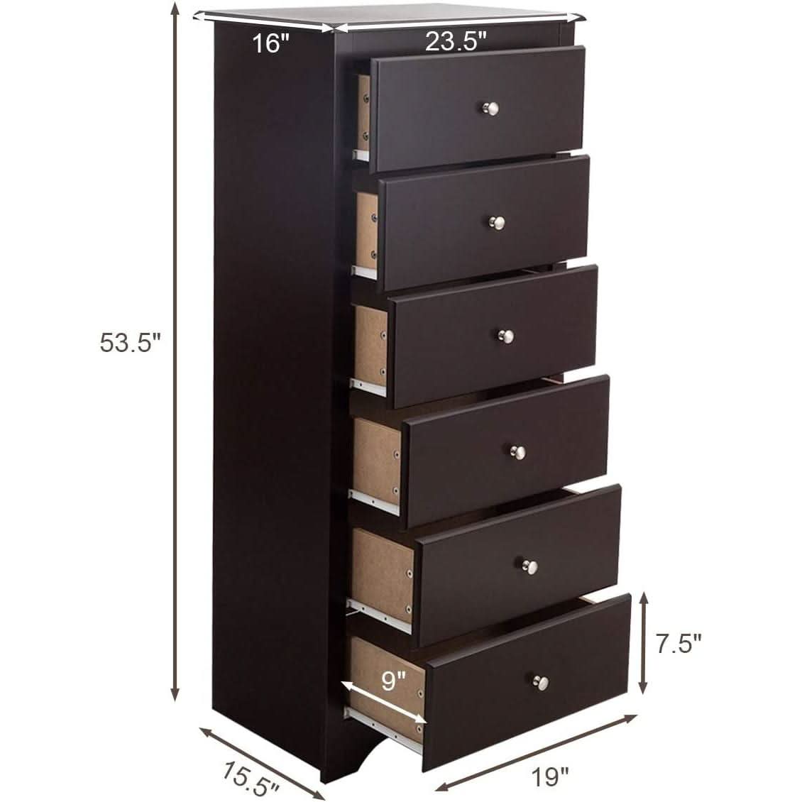 Brown Wood 6 Drawer Dresser For Bedroom Storage Unit