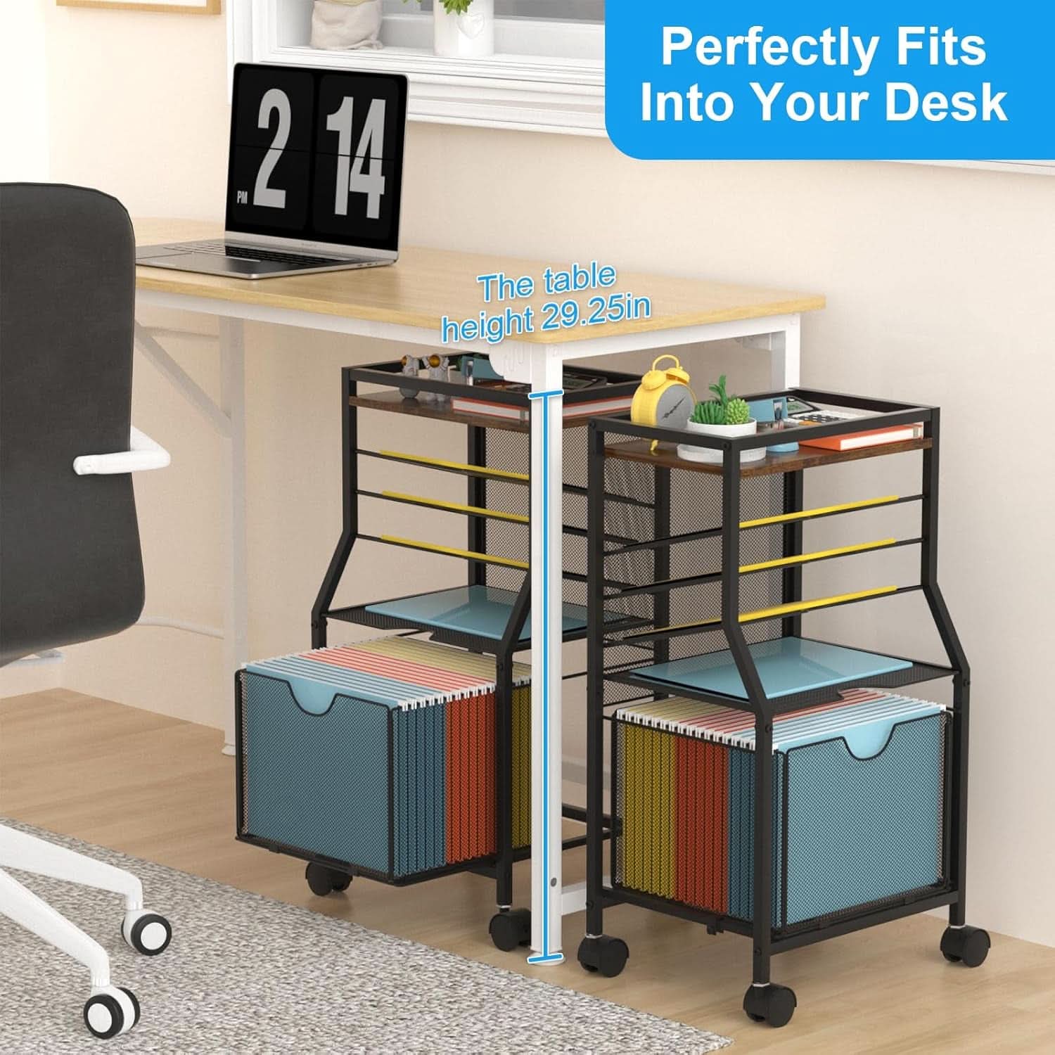 Brown Wood 6 Tier Rolling File Cart With Lockable Wheels