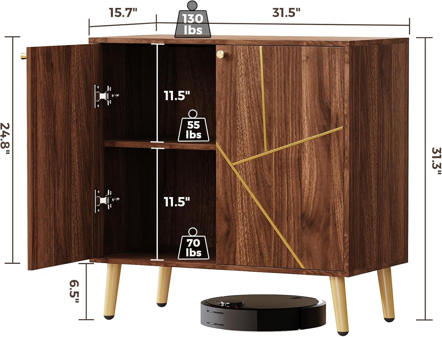 Brown Wood Accent Storage Cabinet Sideboard Living Room