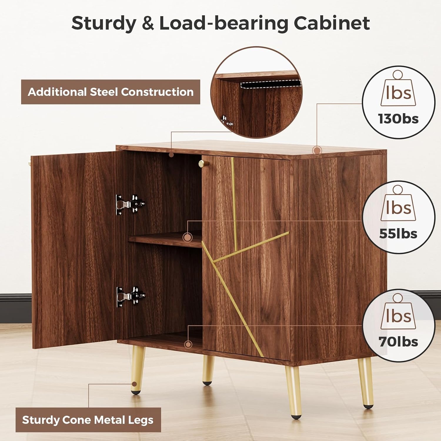 Brown Wood Accent Storage Cabinet Sideboard Living Room