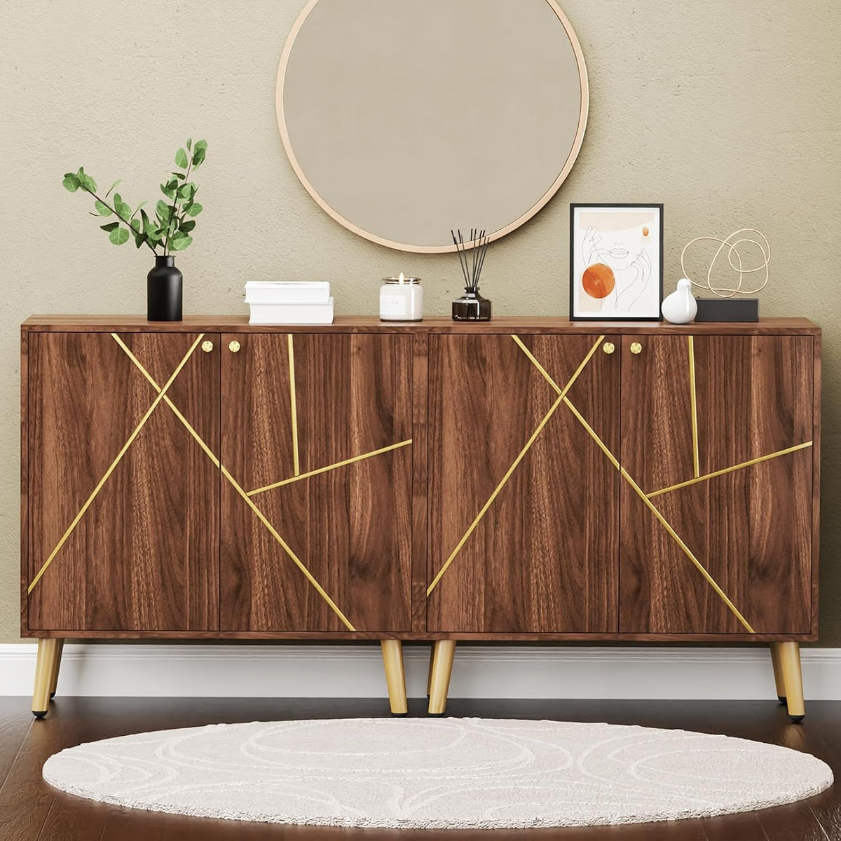 Brown Wood Accent Storage Cabinet Sideboard Living Room