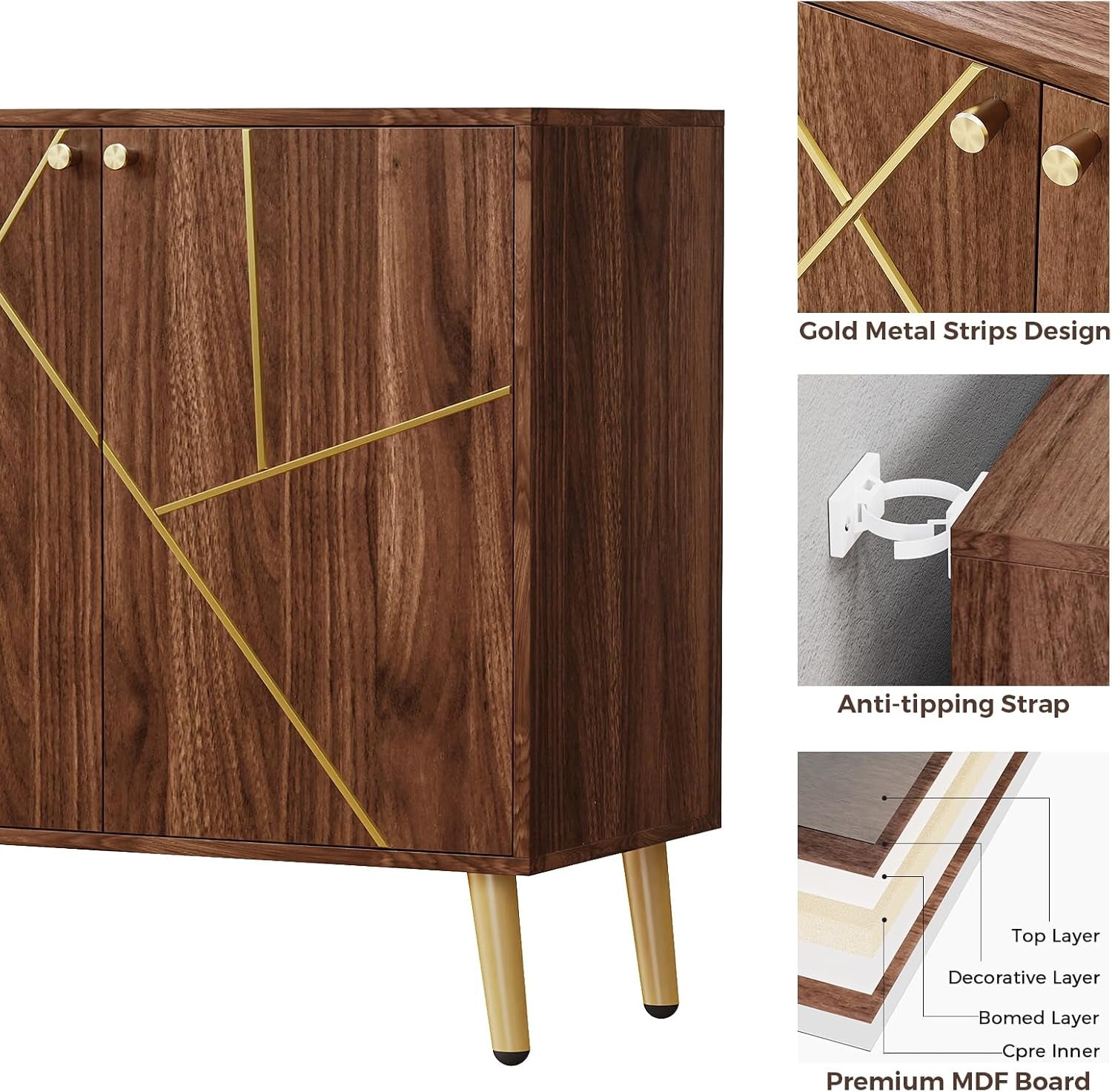 Brown Wood Accent Storage Cabinet Sideboard Living Room