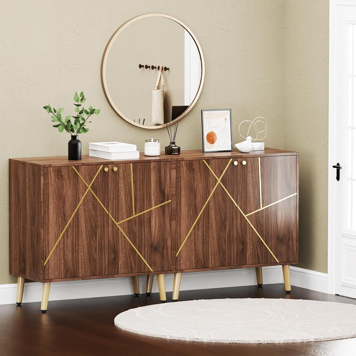 Brown Wood Accent Storage Cabinet Sideboard Living Room