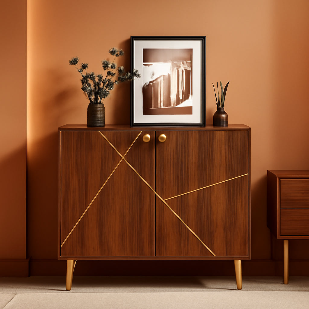 Brown Wood Accent Storage Cabinet Sideboard Living Room