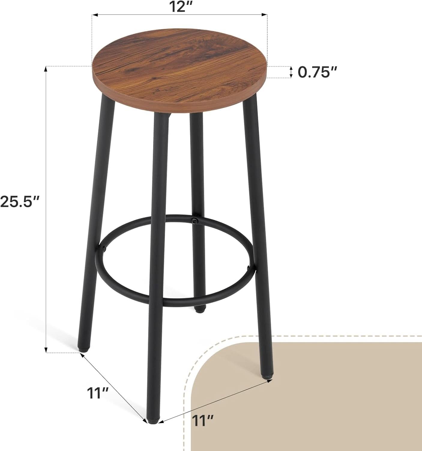 Brown Wood Bar Stools 25.5 Round Counter Height Backless